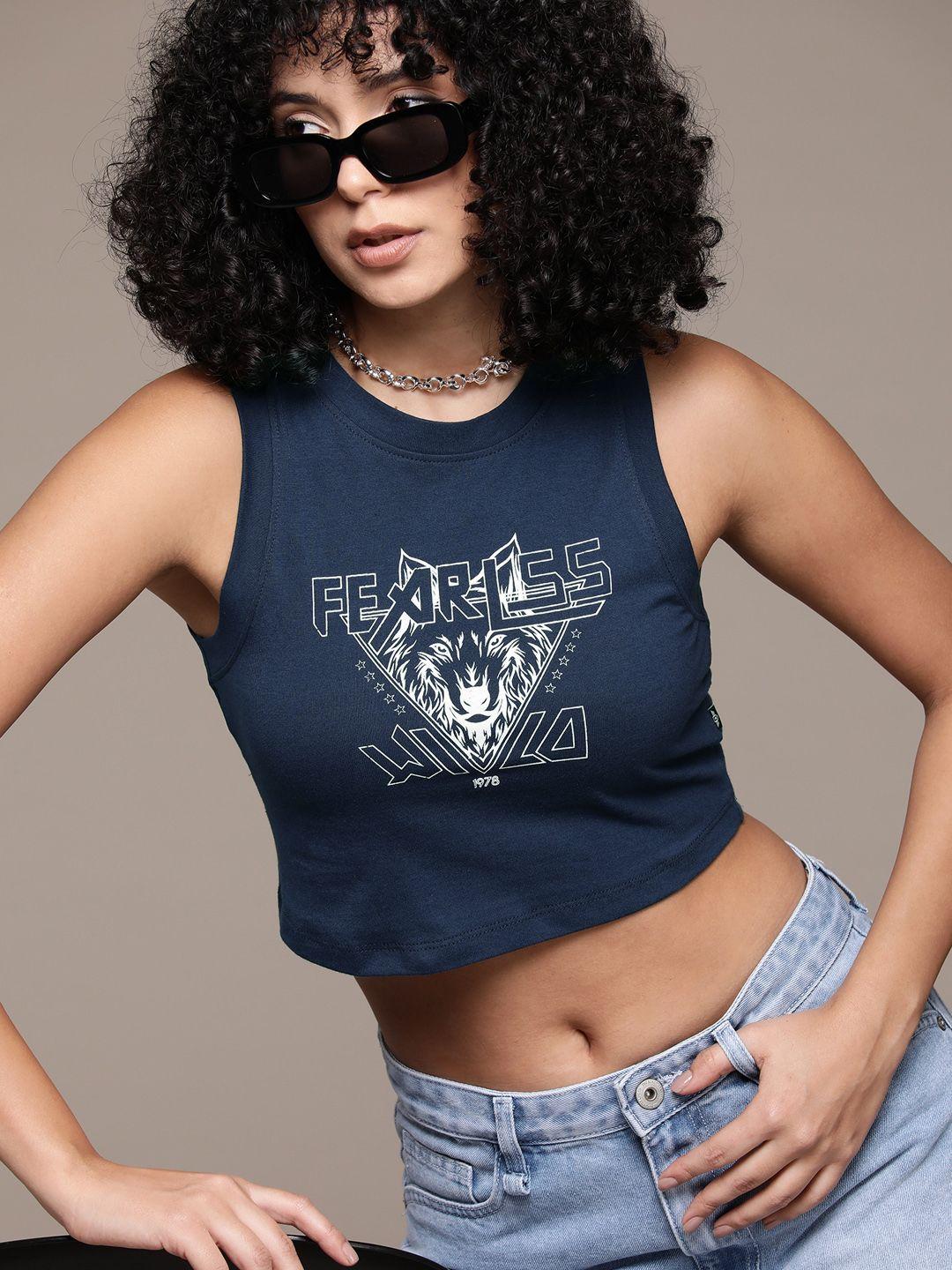 the roadster lifestyle co. printed pure cotton crop t-shirt