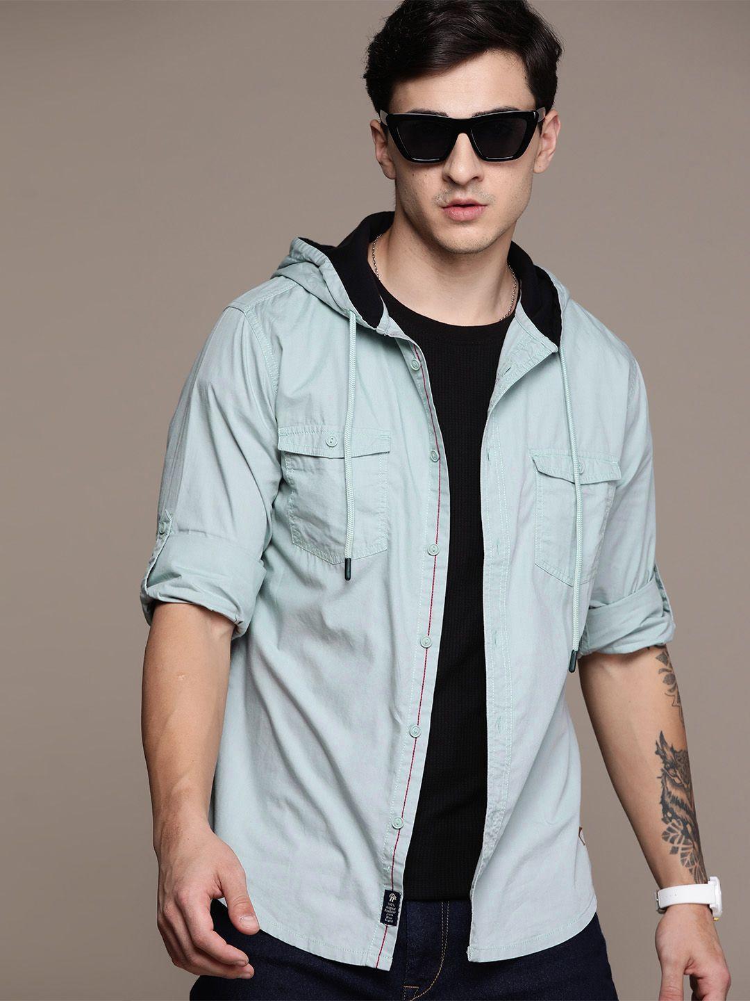 the roadster lifestyle co. pure cotton hooded casual shirt