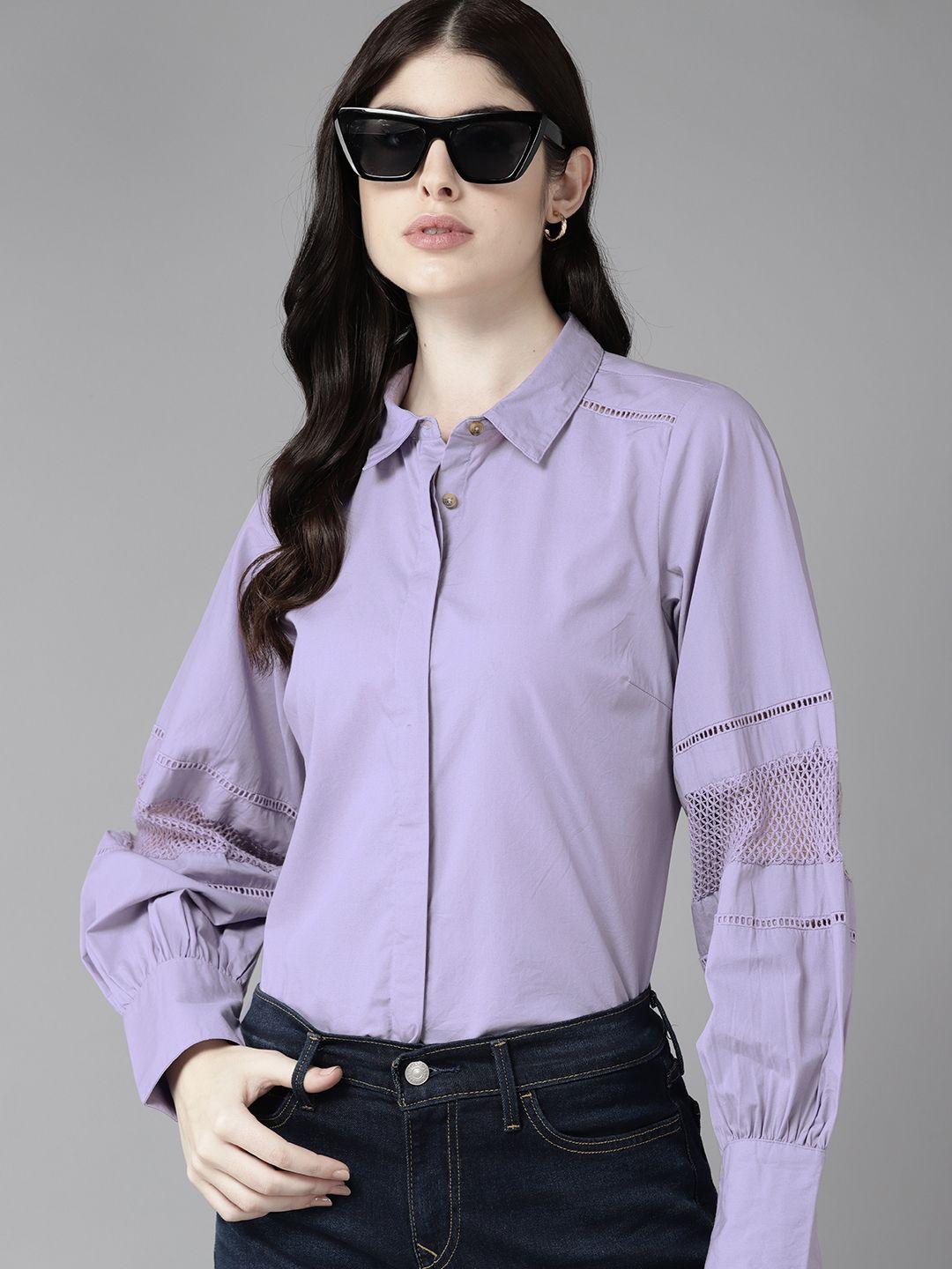 the roadster lifestyle co. pure cotton lace inserted casual shirt