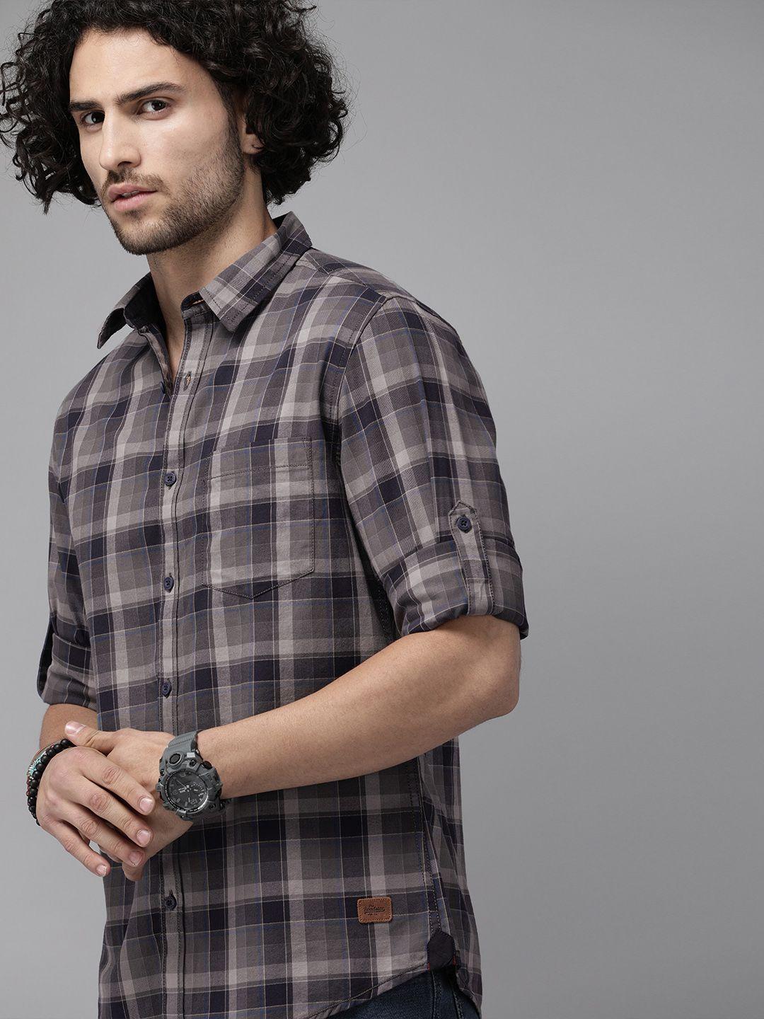 the roadster lifestyle co. pure cotton regular fit checked casual shirt