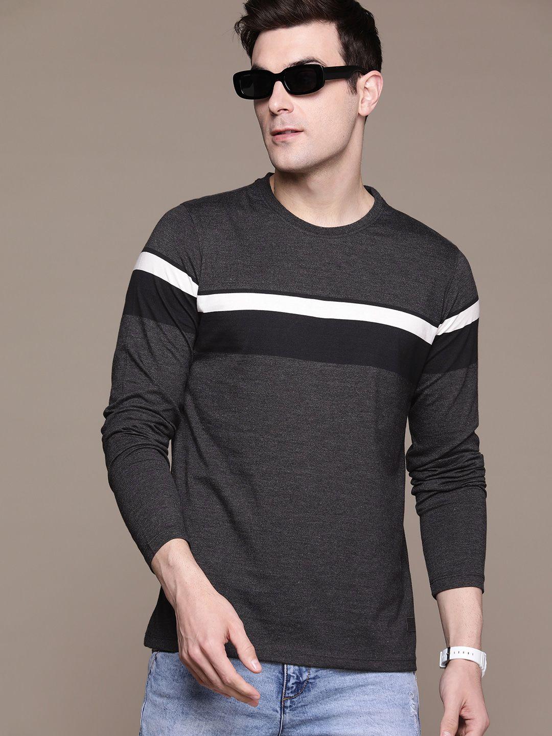 the roadster lifestyle co. round neck regular fit striped t-shirt