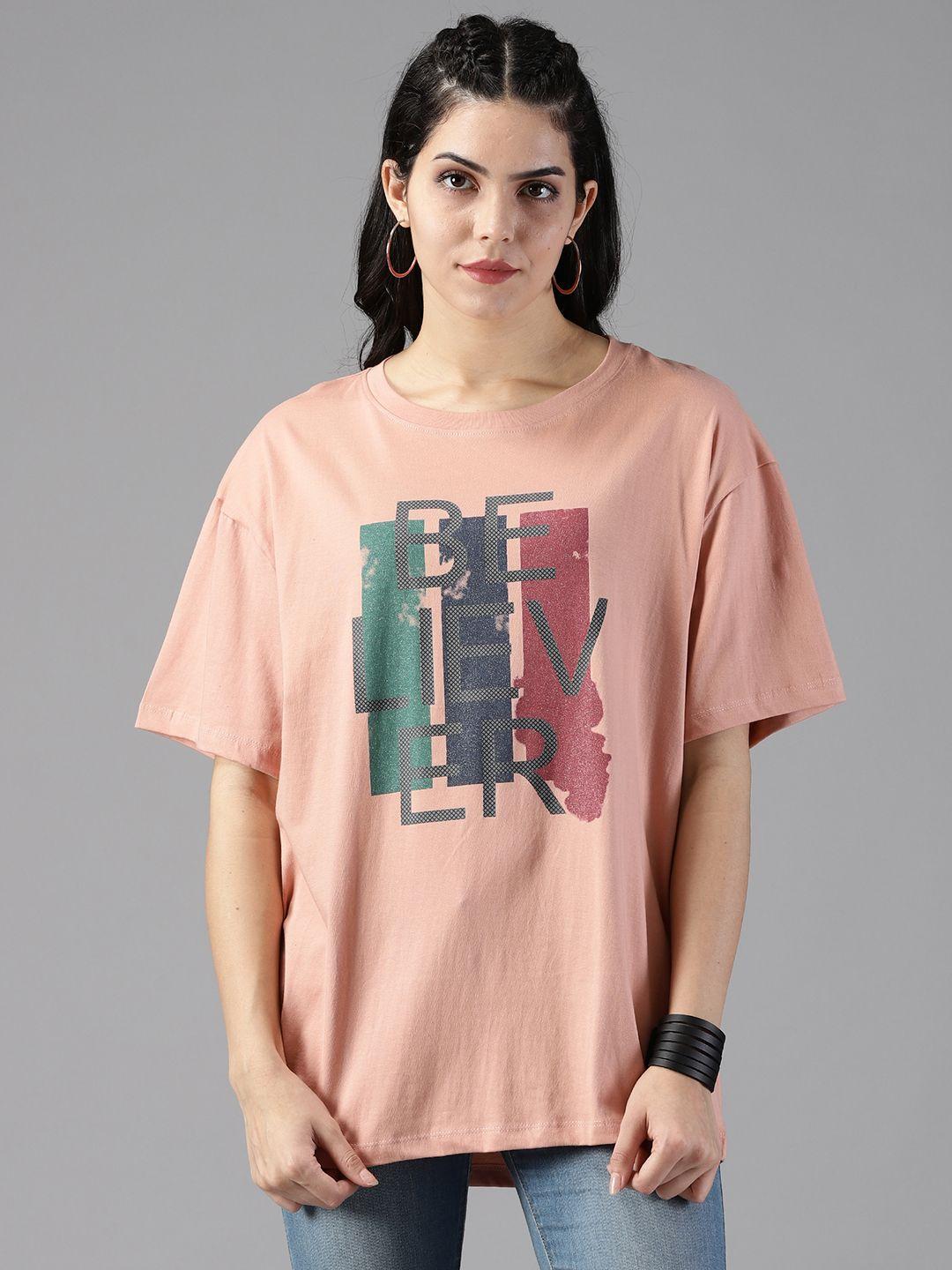 the roadster lifestyle co. round neck short sleeves printed oversized pure-cotton t-shirt