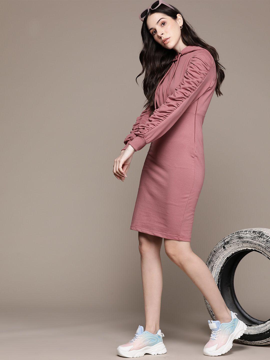 the roadster lifestyle co. ruched sleeves hooded sweatshirt dress