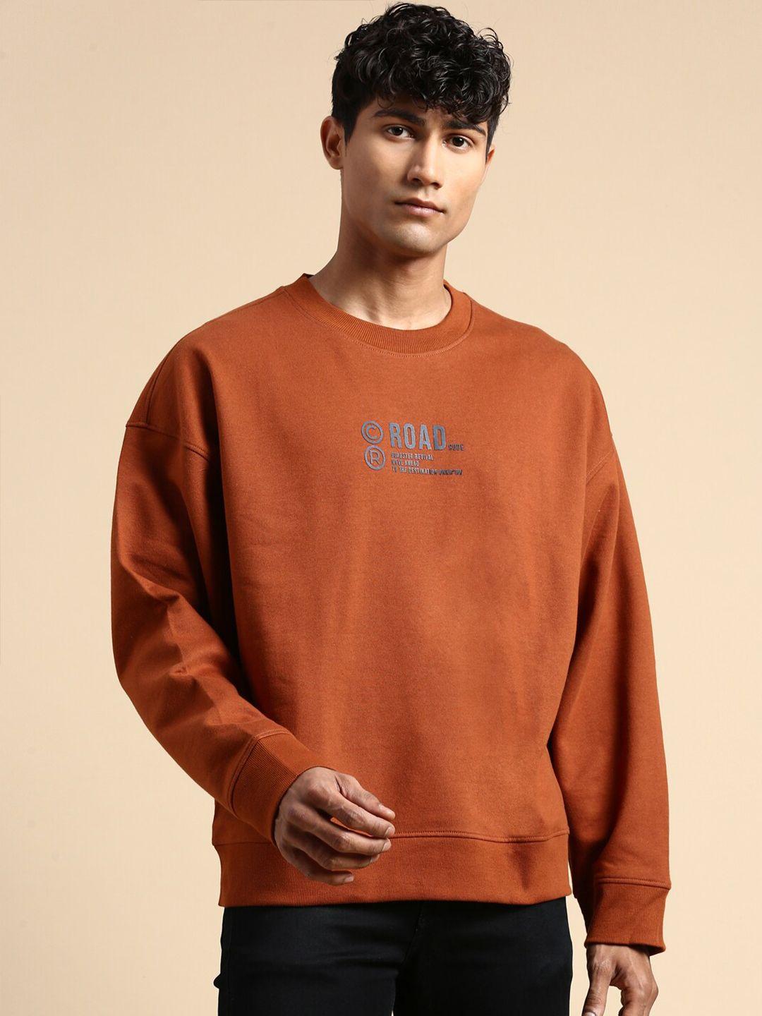 the roadster lifestyle co. rust brown typography printed oversized fit basic sweatshirt