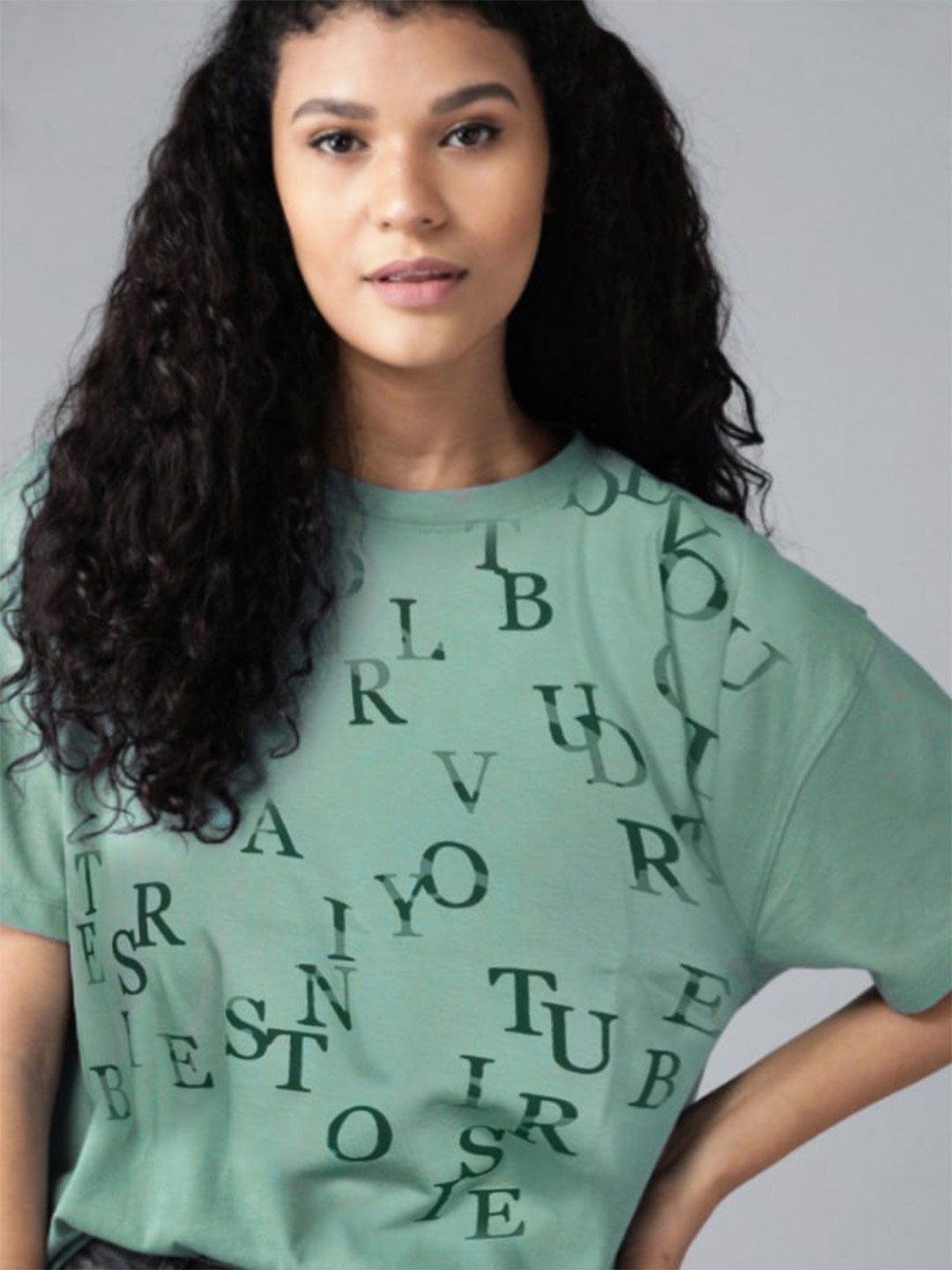 the roadster lifestyle co. sea green typography printed oversized pure cotton t-shirt