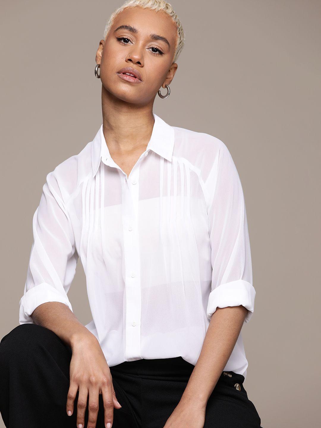 the roadster lifestyle co. sheer spread collar pleated detail shirt