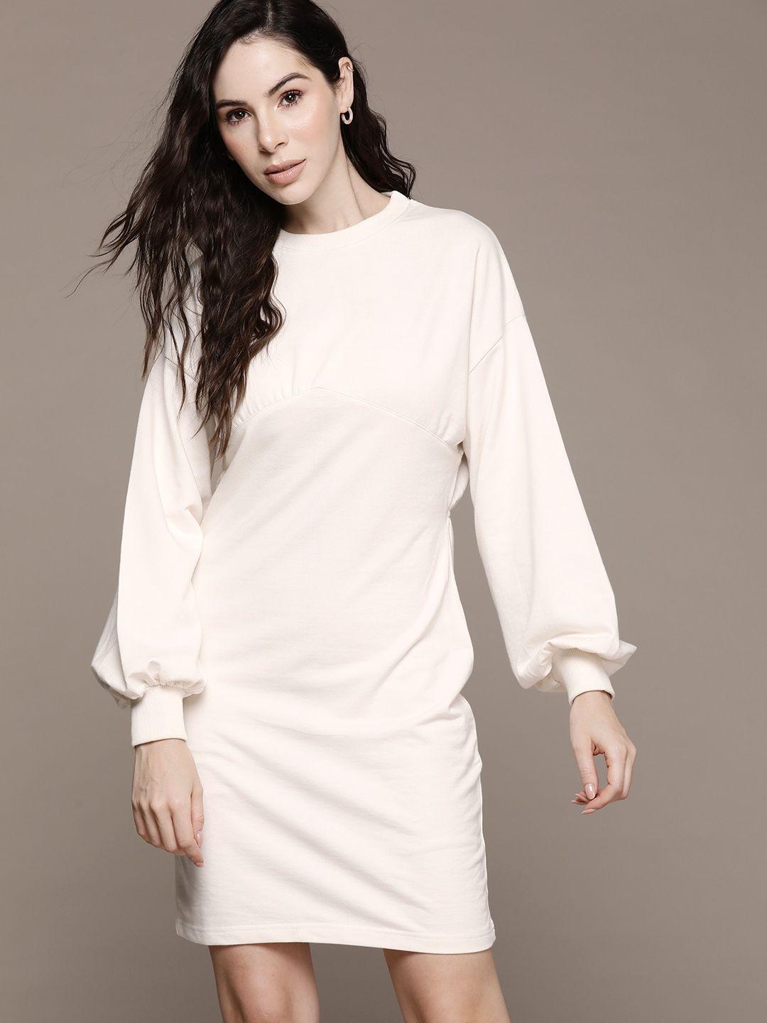 the roadster lifestyle co. solid drop-shoulder bishop sleeves jumper dress