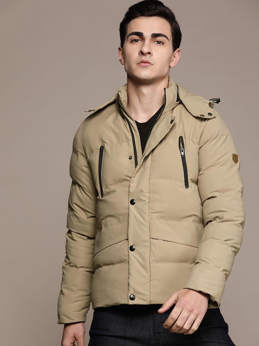 the roadster lifestyle co. solid zip detailed detachable hood padded jacket