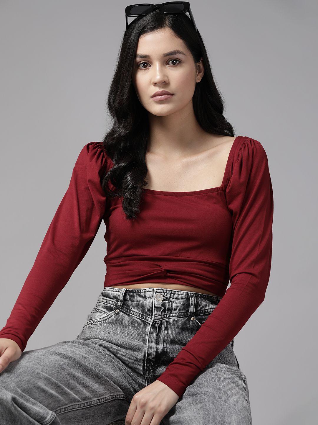 the roadster lifestyle co. square neck puff sleeves crop top