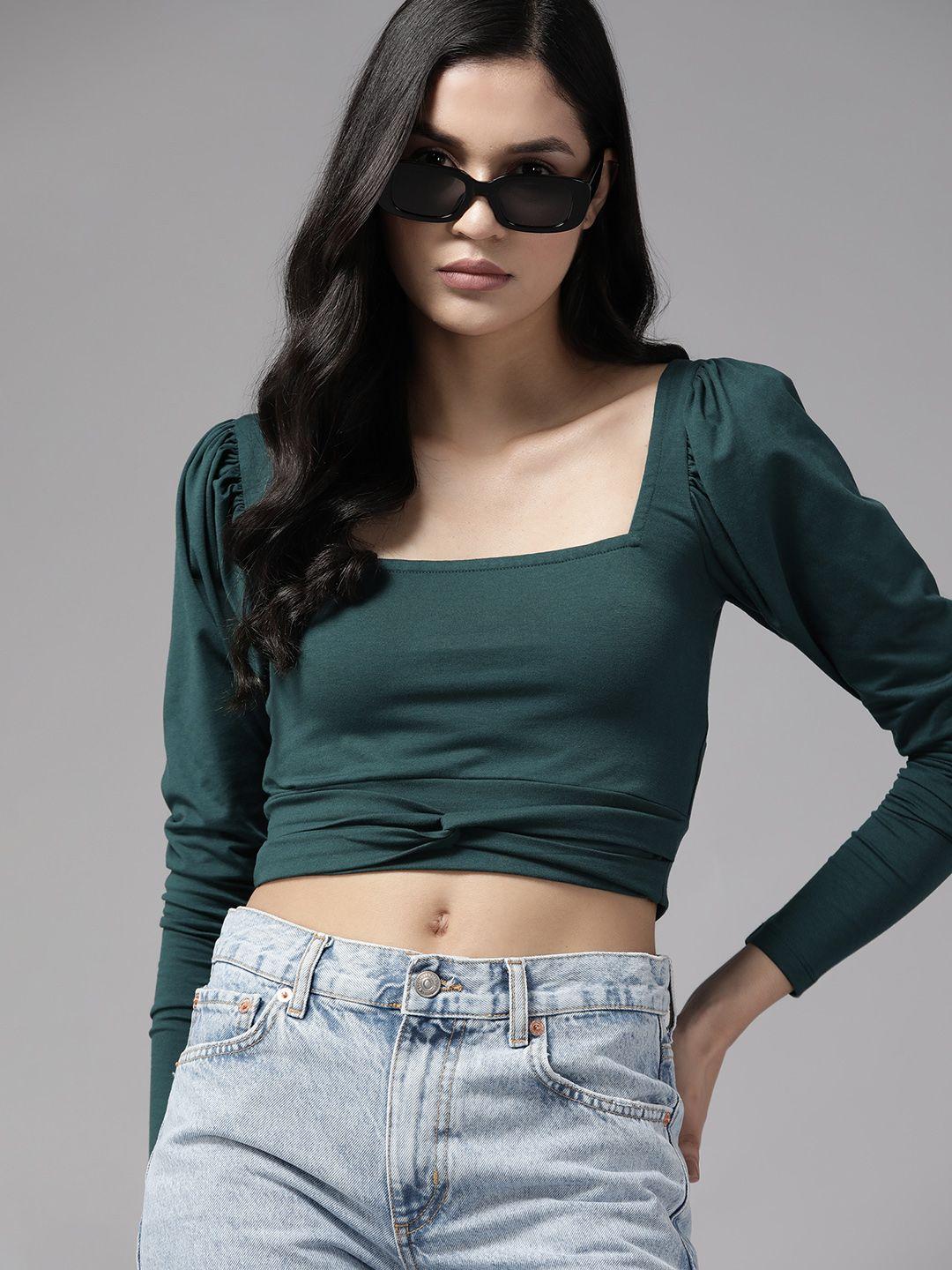 the roadster lifestyle co. square neck puff sleeves crop top