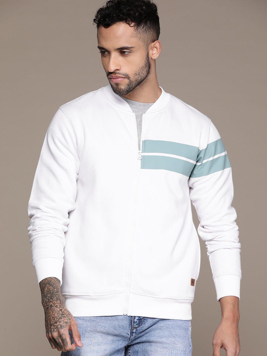 the roadster lifestyle co. stand collar striped front-open sweatshirt