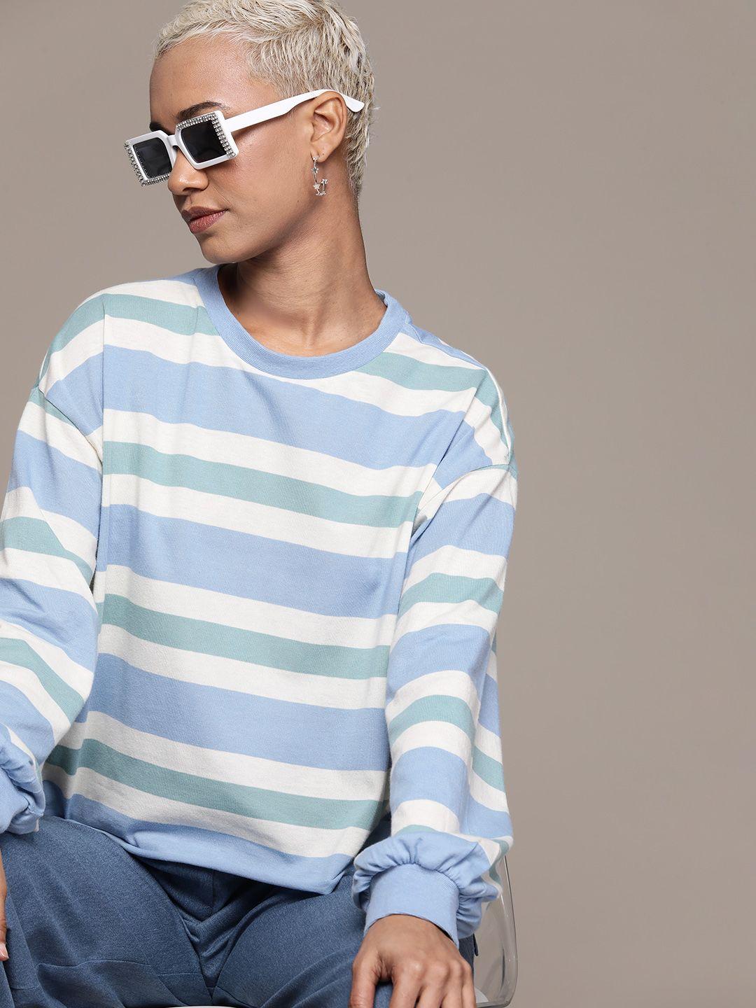 the roadster lifestyle co. striped drop-shoulder puff sleeves t-shirt