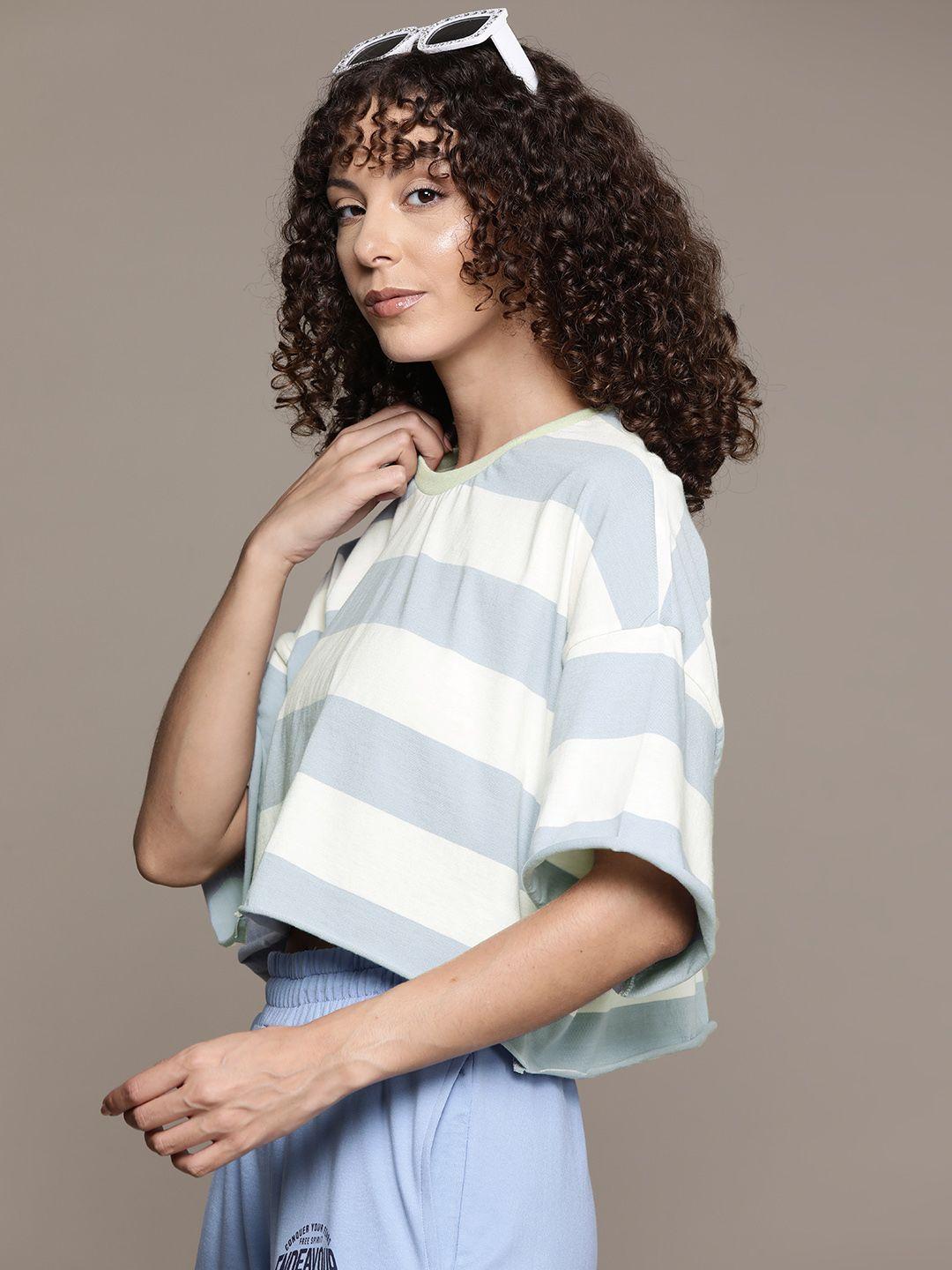 the roadster lifestyle co. striped drop-shoulder sleeves pure cotton boxy t-shirt