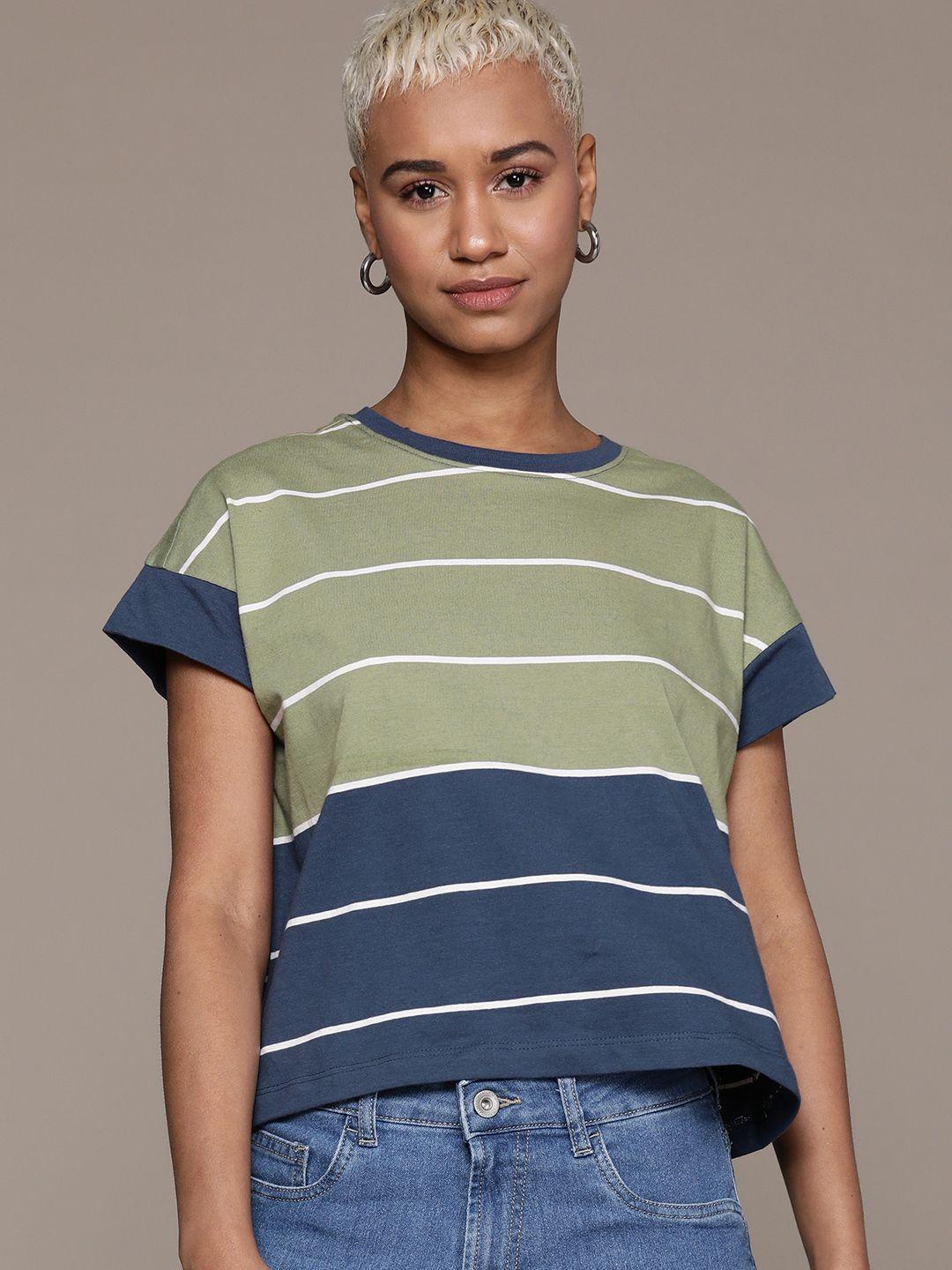 the roadster lifestyle co. striped extended sleeves pure cotton boxy t-shirt