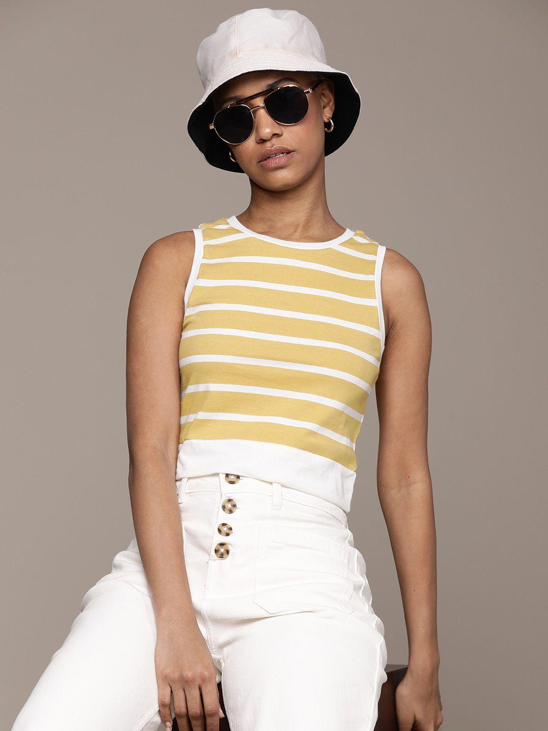 the roadster lifestyle co. striped pure cotton boxy crop t-shirt