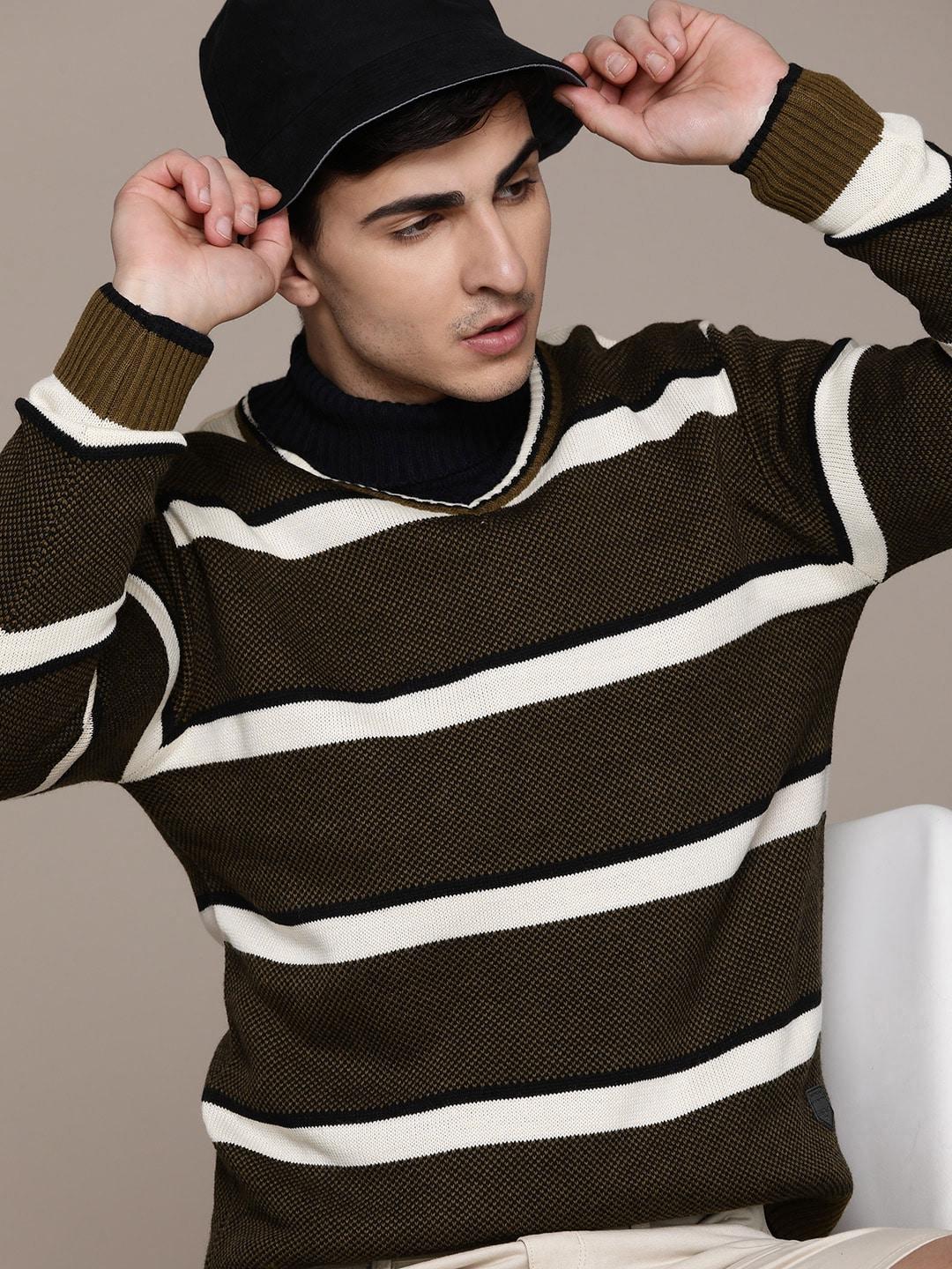 the roadster lifestyle co. striped v-neck acrylic pullover