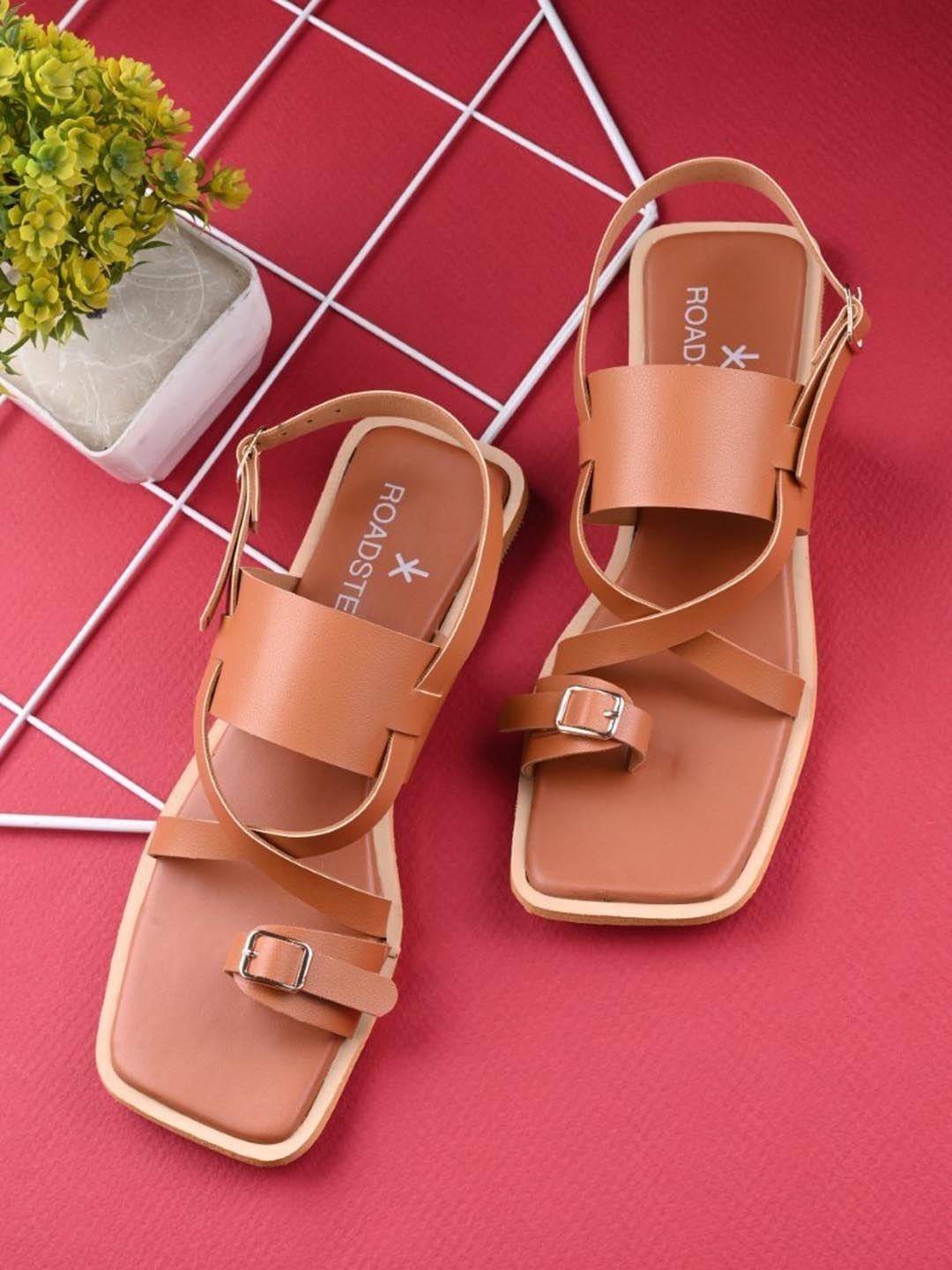 the roadster lifestyle co. tan coloured one-toe back strap flats