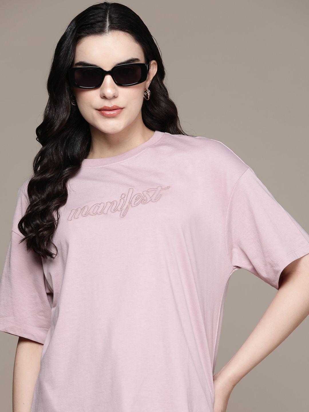 the roadster lifestyle co. typography printed drop-shoulder sleeves oversized t-shirt