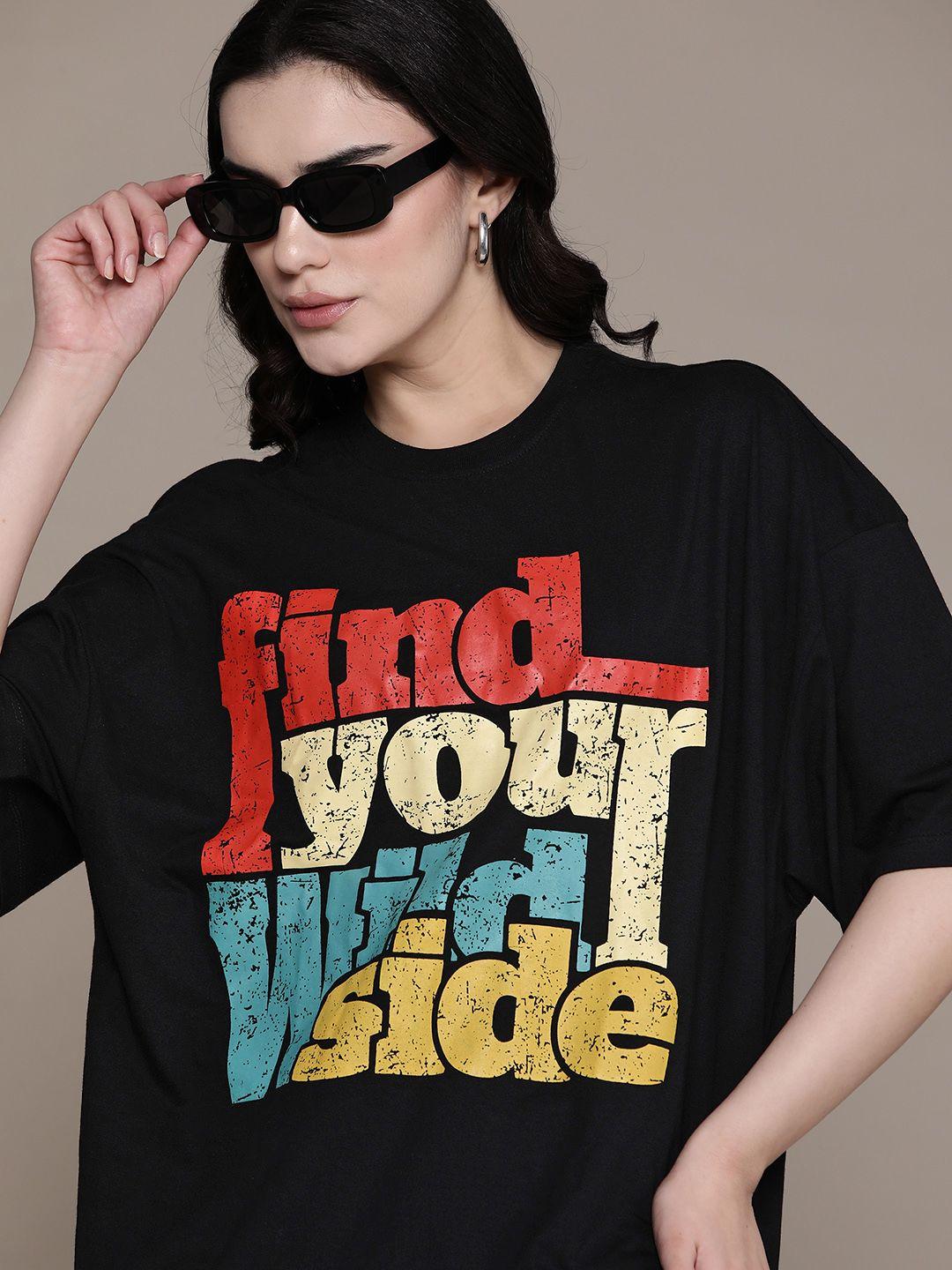 the roadster lifestyle co. typography printed drop-shoulder sleeves oversized t-shirt
