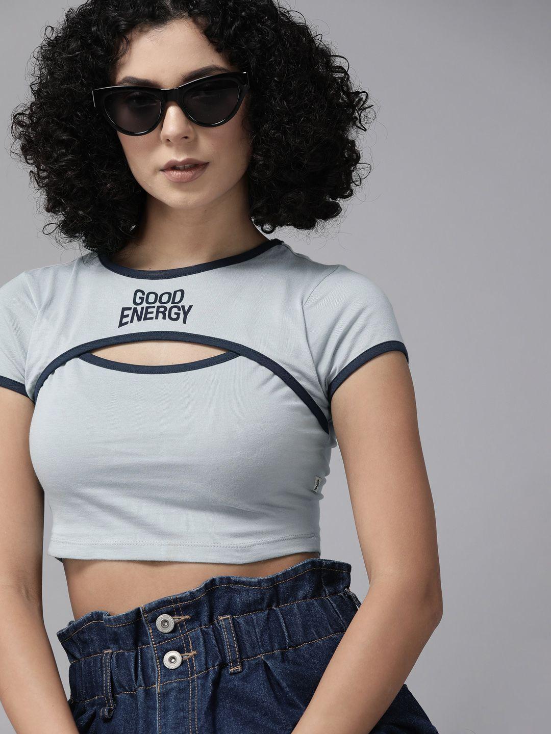 the roadster lifestyle co. typography printed pure cotton crop top