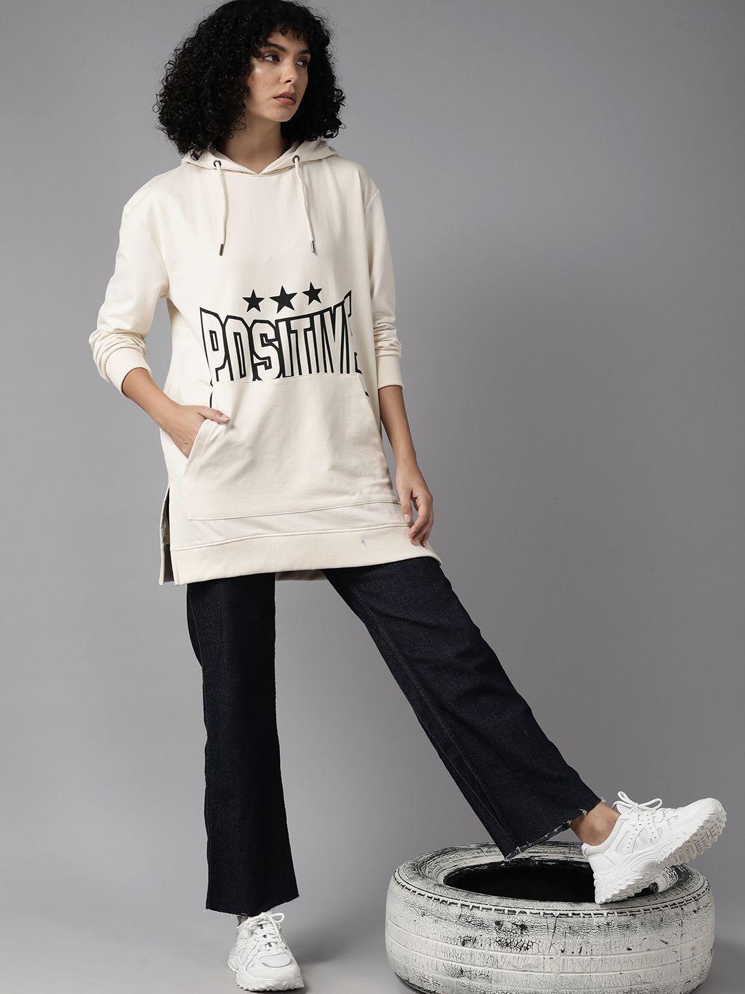 the roadster lifestyle co. typography printed side slits longline hooded sweatshirt