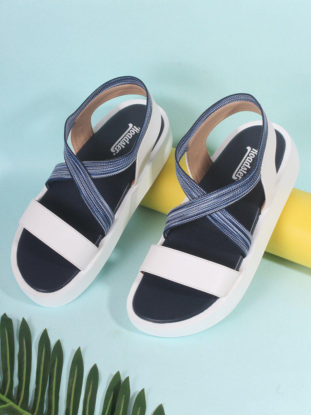 the roadster lifestyle co. white & navy blue textured open toe flatform heels