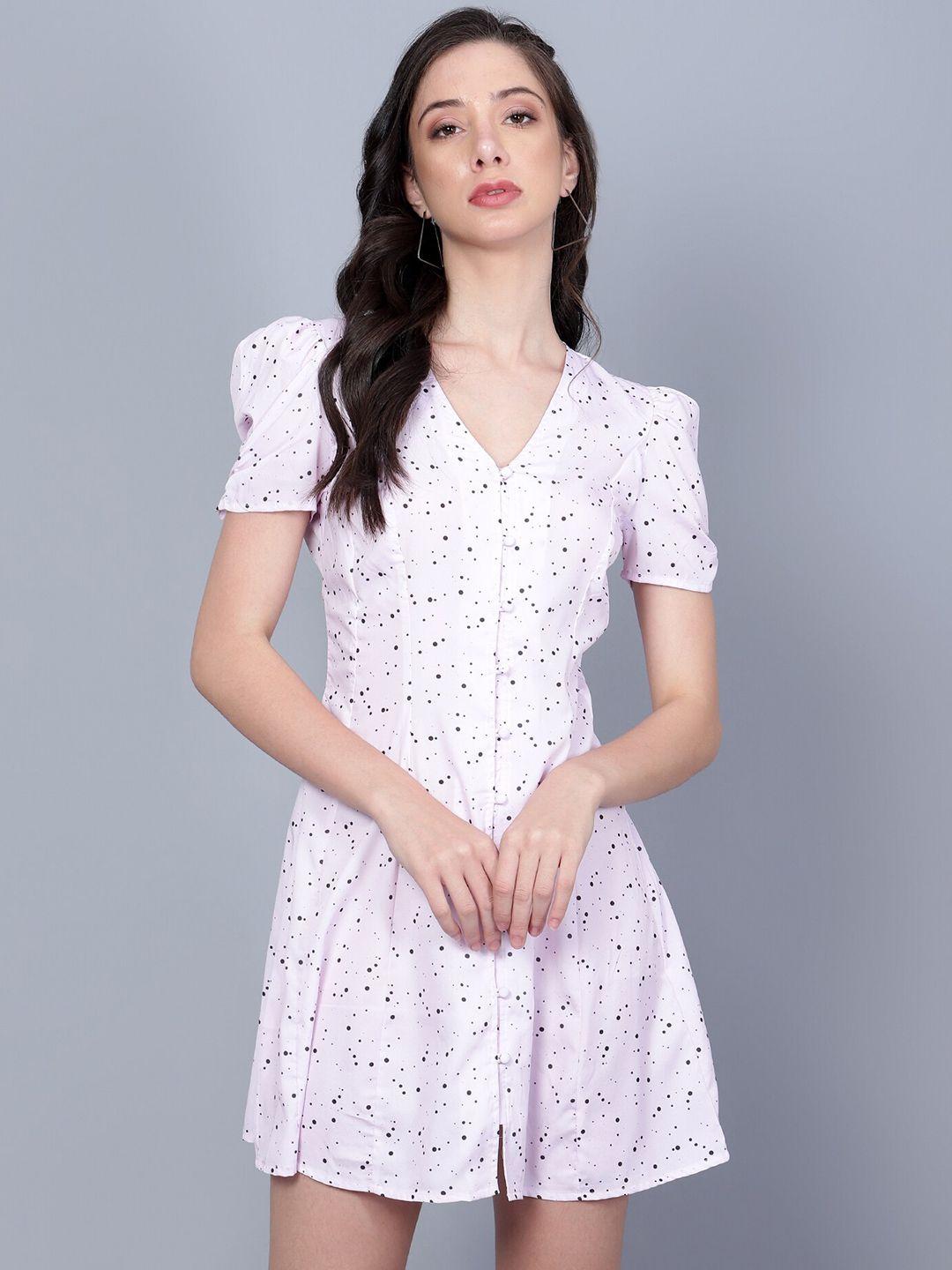 the roadster lifestyle co. white geometric printed v-neck smocked a-line mini dress