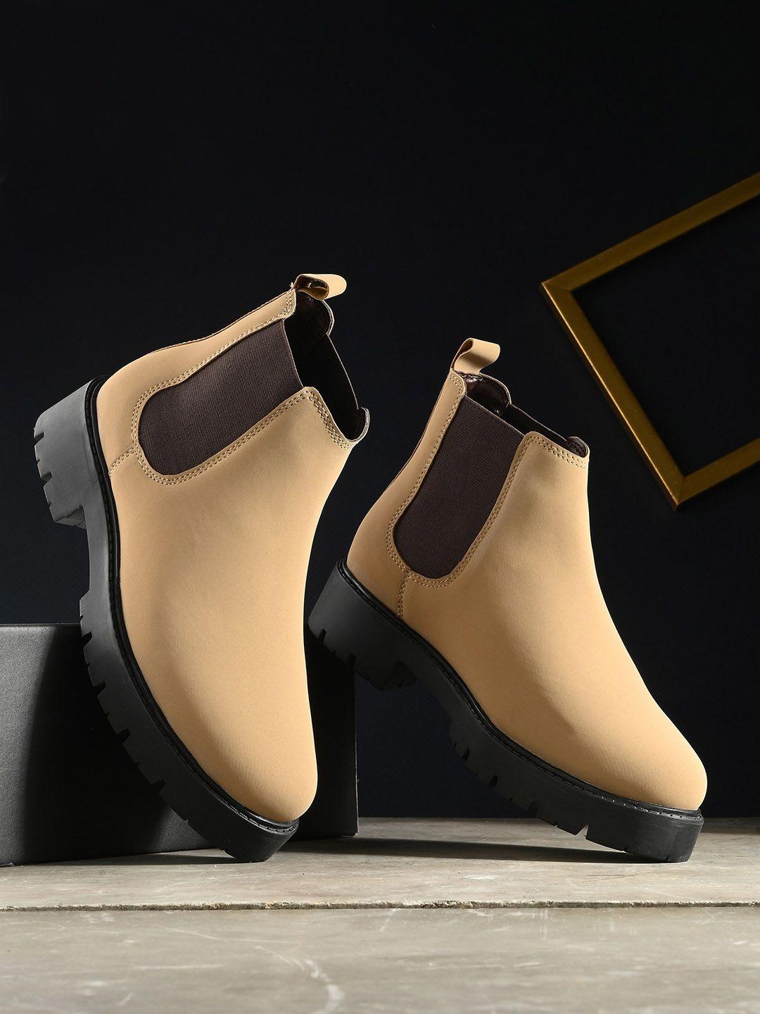 the roadster lifestyle co. women beige blocked mid-top chelsea boots