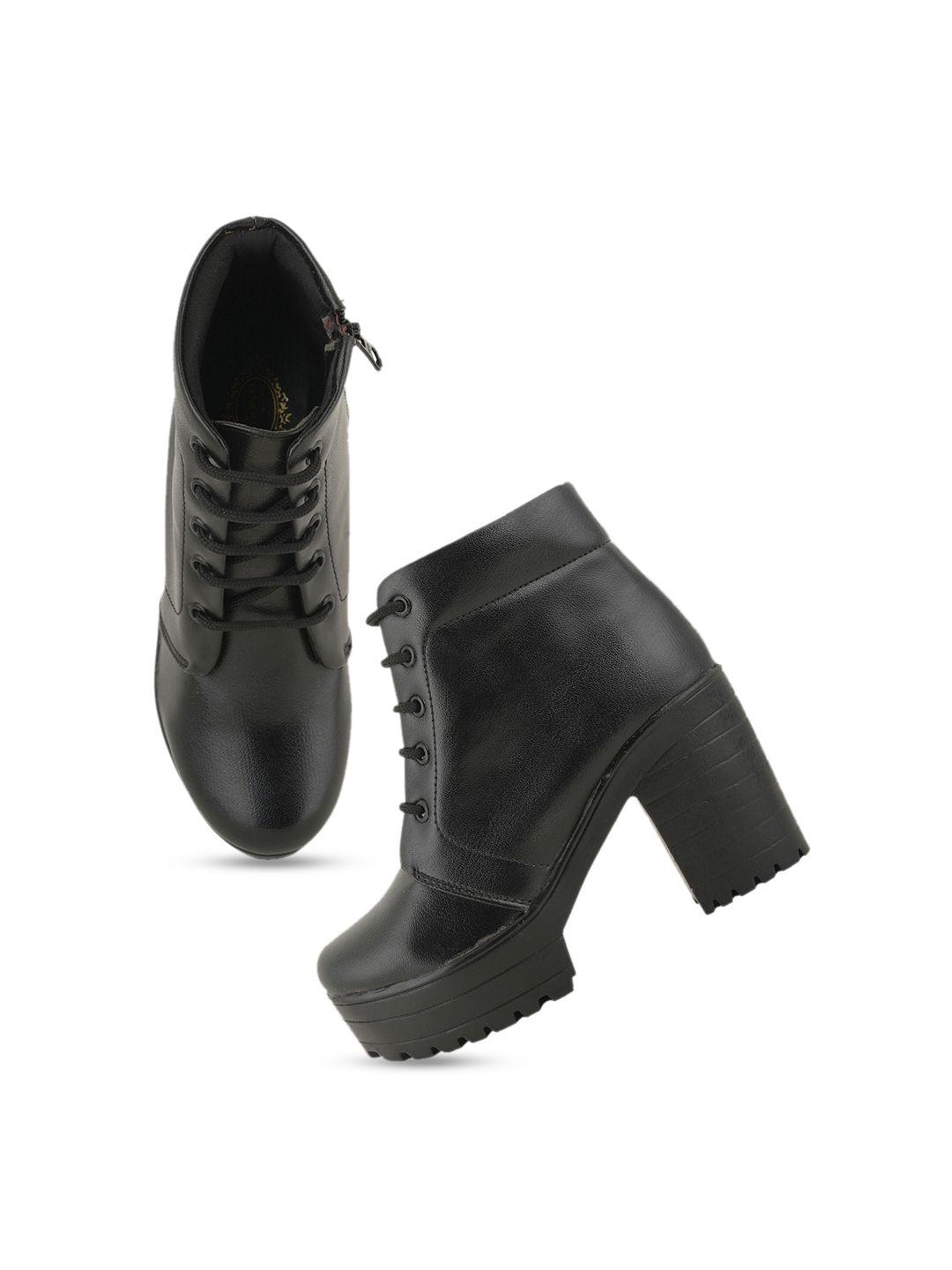 the roadster lifestyle co. women black heeled mid-top chunky boots