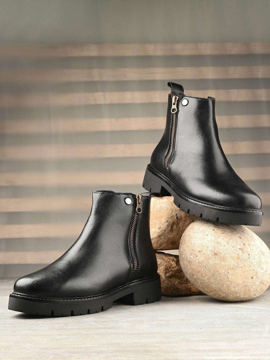 the roadster lifestyle co. women black mid-top blocked chelsea boots