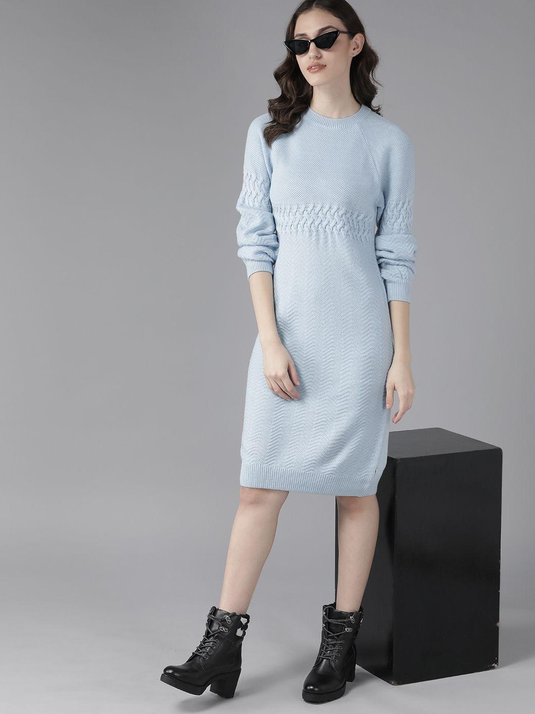 the roadster lifestyle co. women blue self-design sweater dress