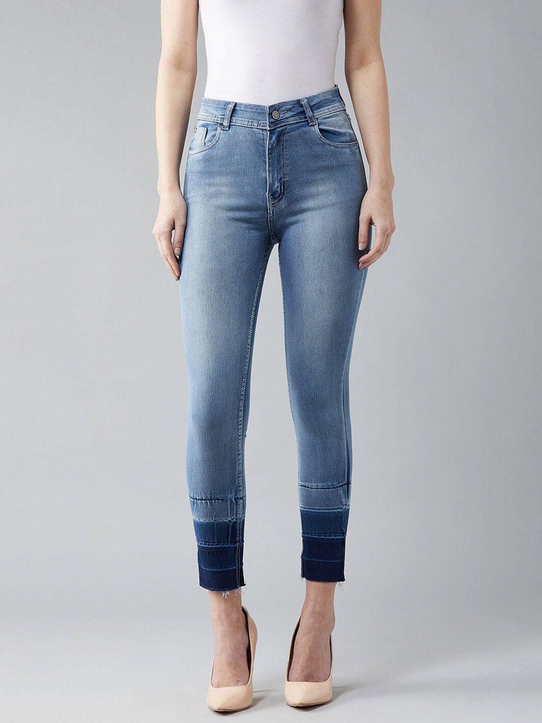 the roadster lifestyle co. women blue skinny fit high rise stretchable cropped jeans