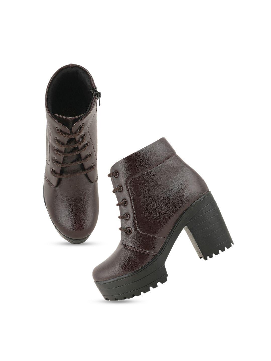 the roadster lifestyle co. women brown heeled mid-top chunky boots
