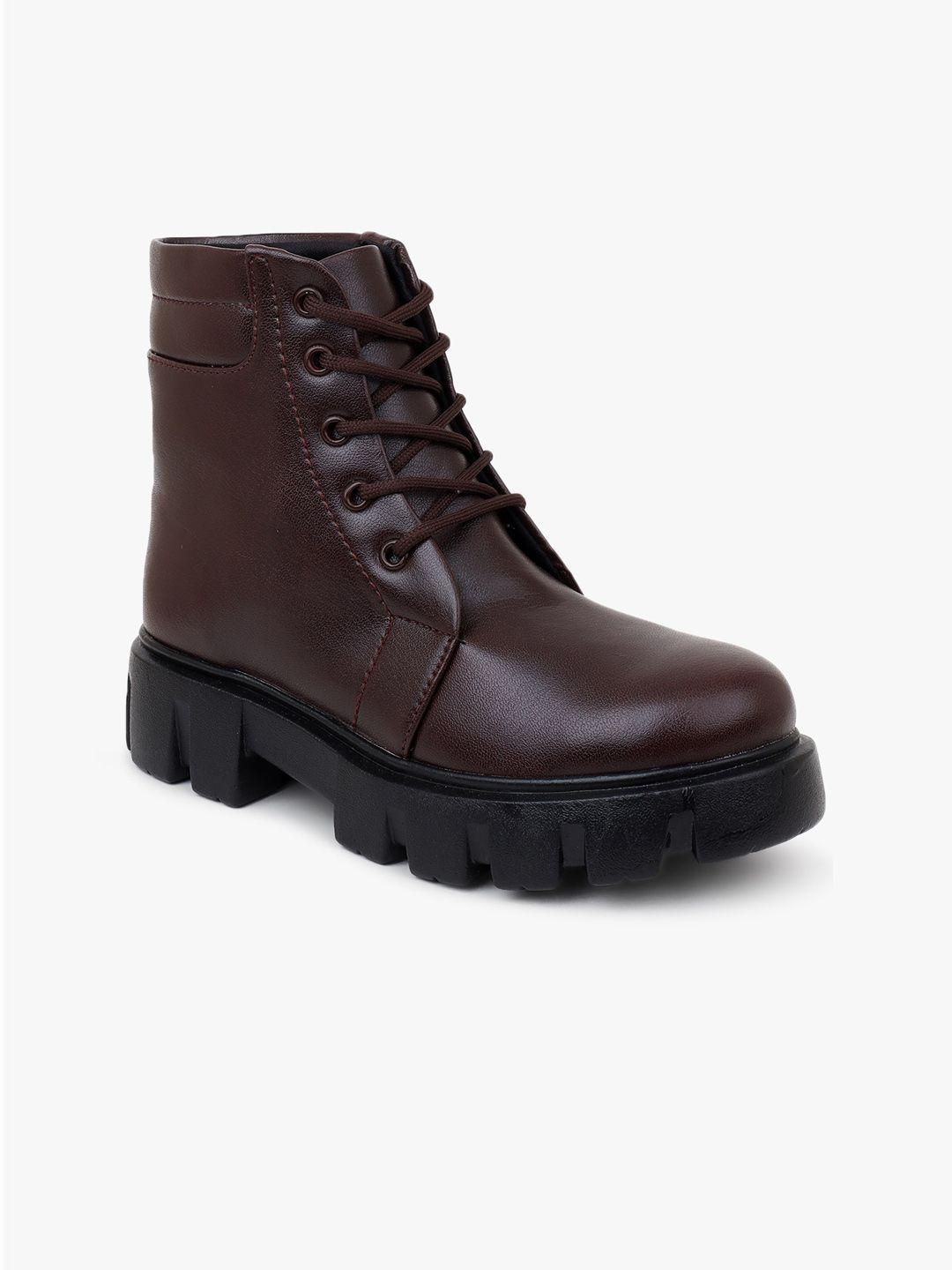 the roadster lifestyle co. women brown textured heeled mid-top regular boots