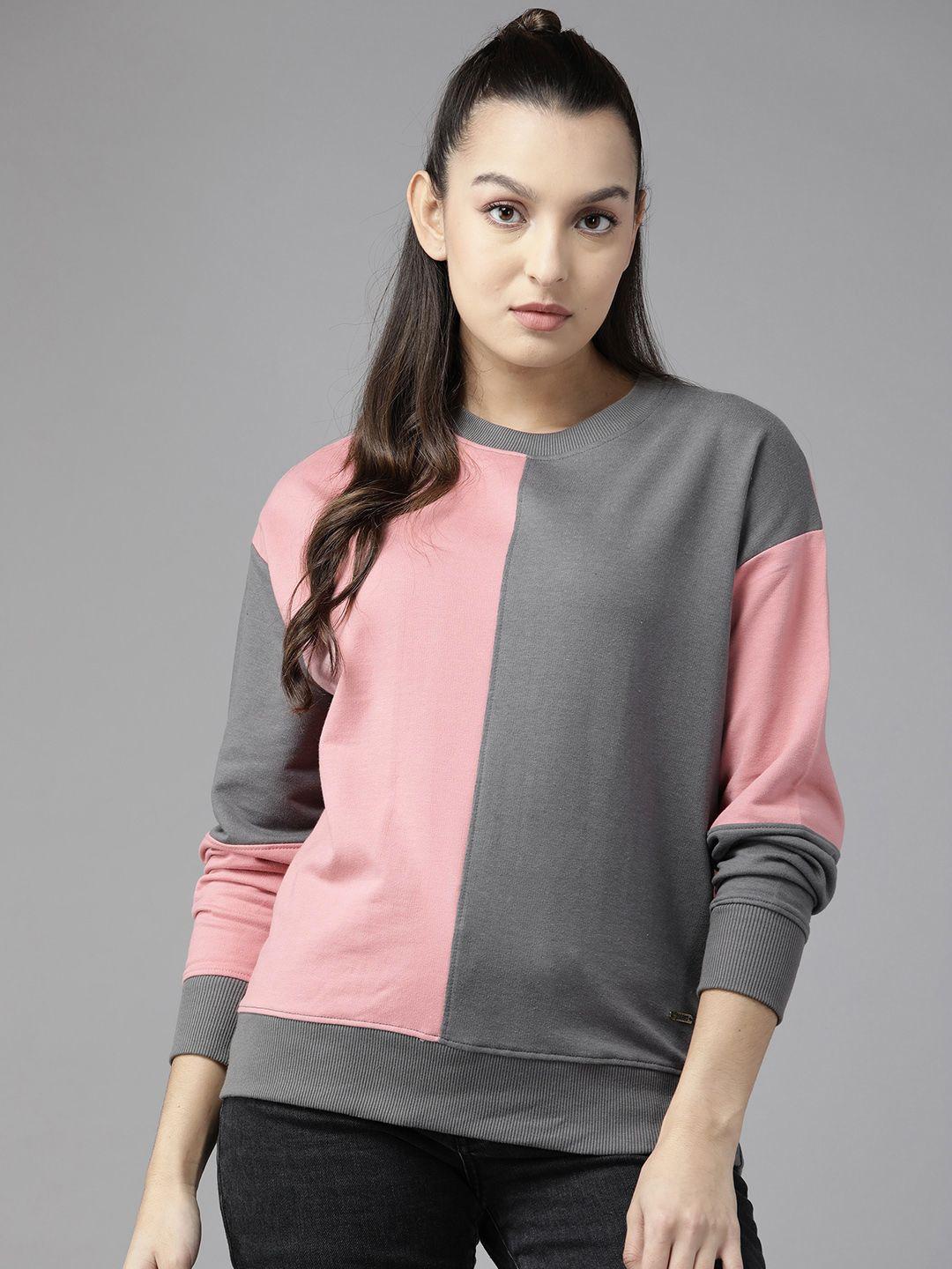 the roadster lifestyle co. women colourblocked sweatshirt