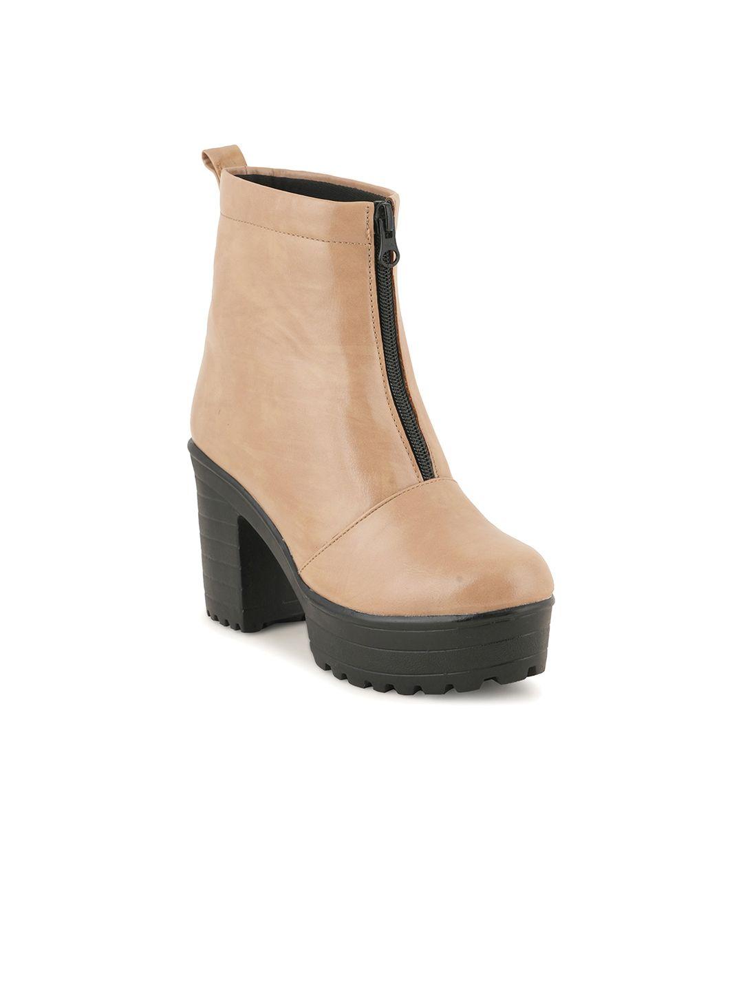 the roadster lifestyle co. women cream coloured mid top platform heel chunky boots