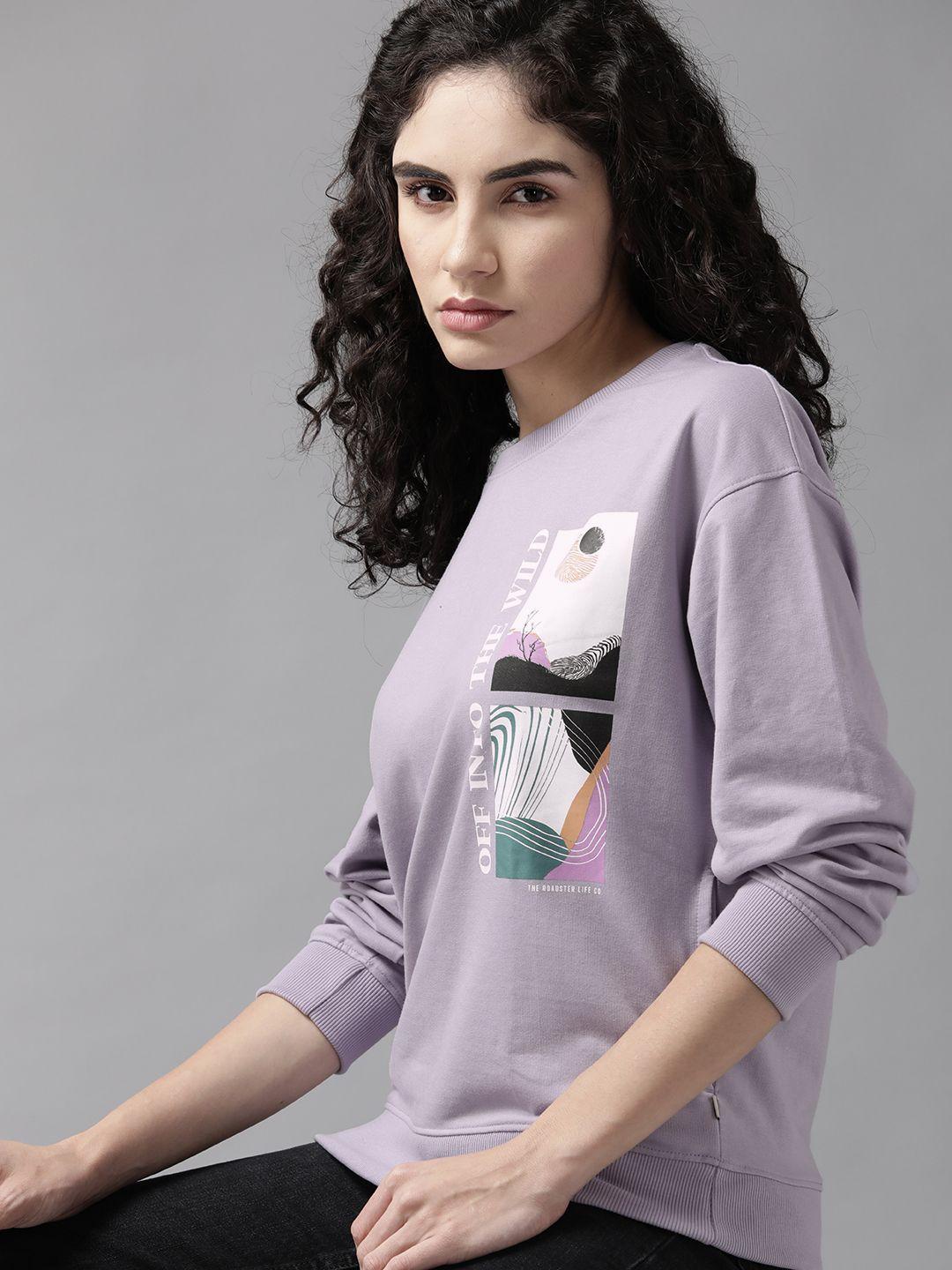 the roadster lifestyle co. women lavender & white printed sweatshirt