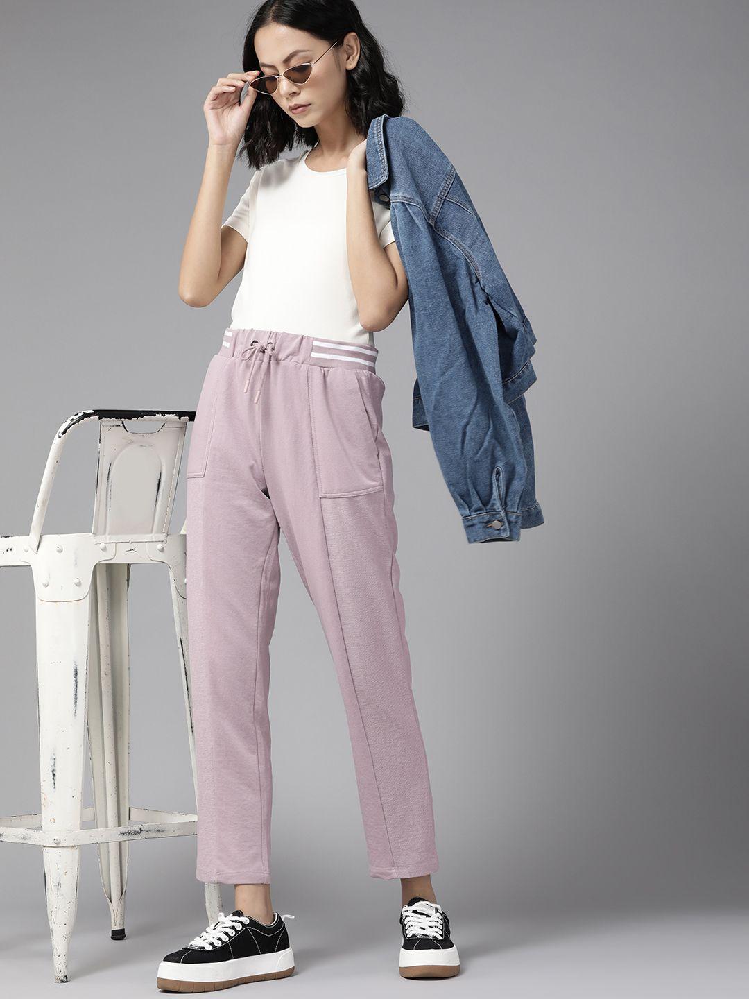 the roadster lifestyle co. women lavender solid straight fit track pants