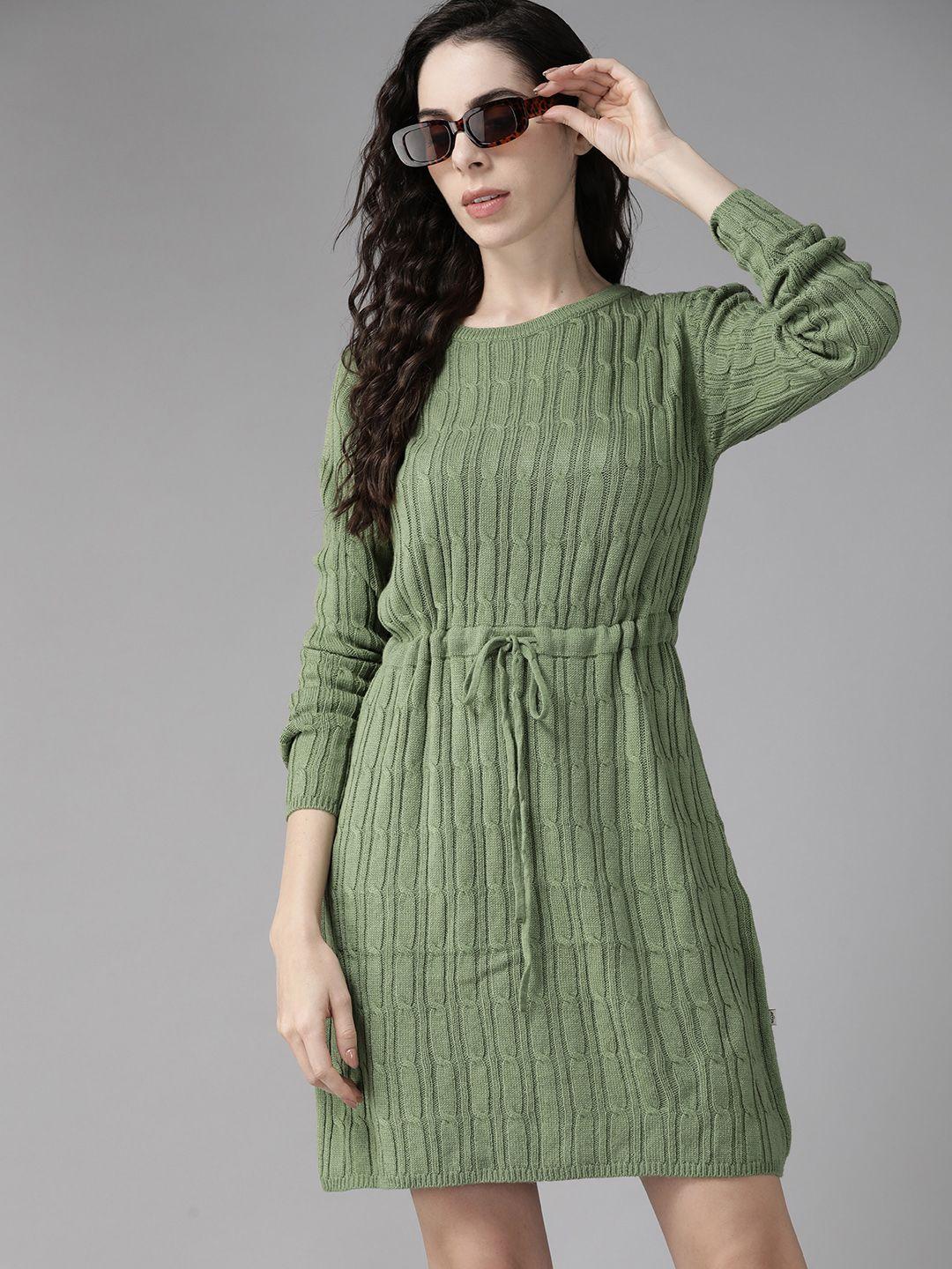 the roadster lifestyle co. women olive green cable knit acrylic jumper dress