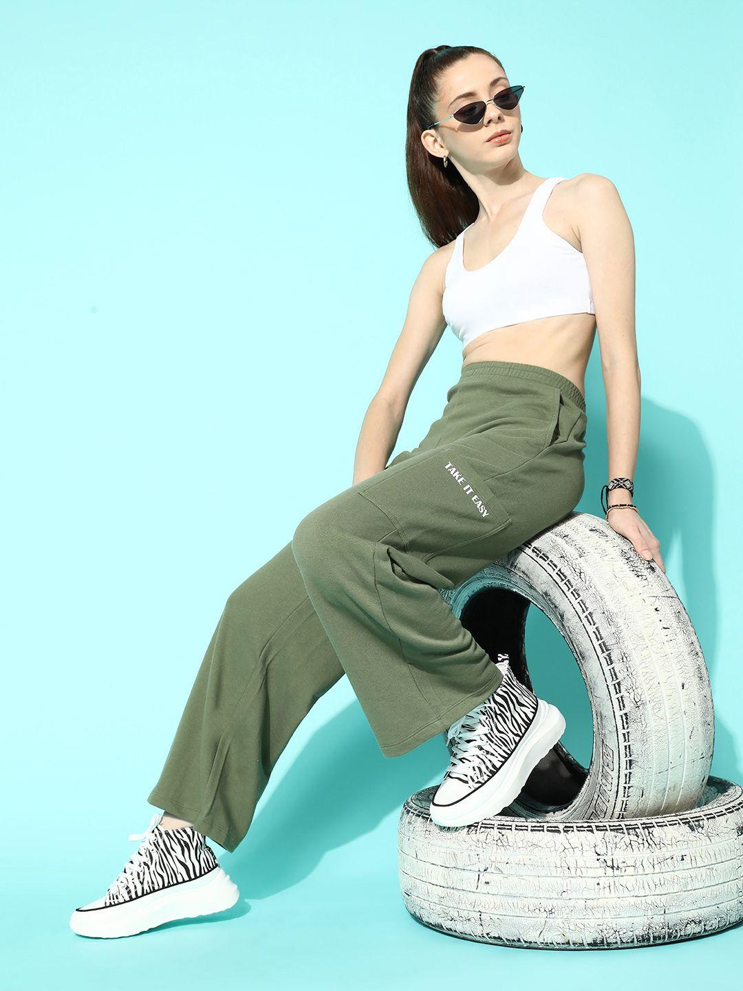 the roadster lifestyle co. women olive green stayin' in style wide leg track pants