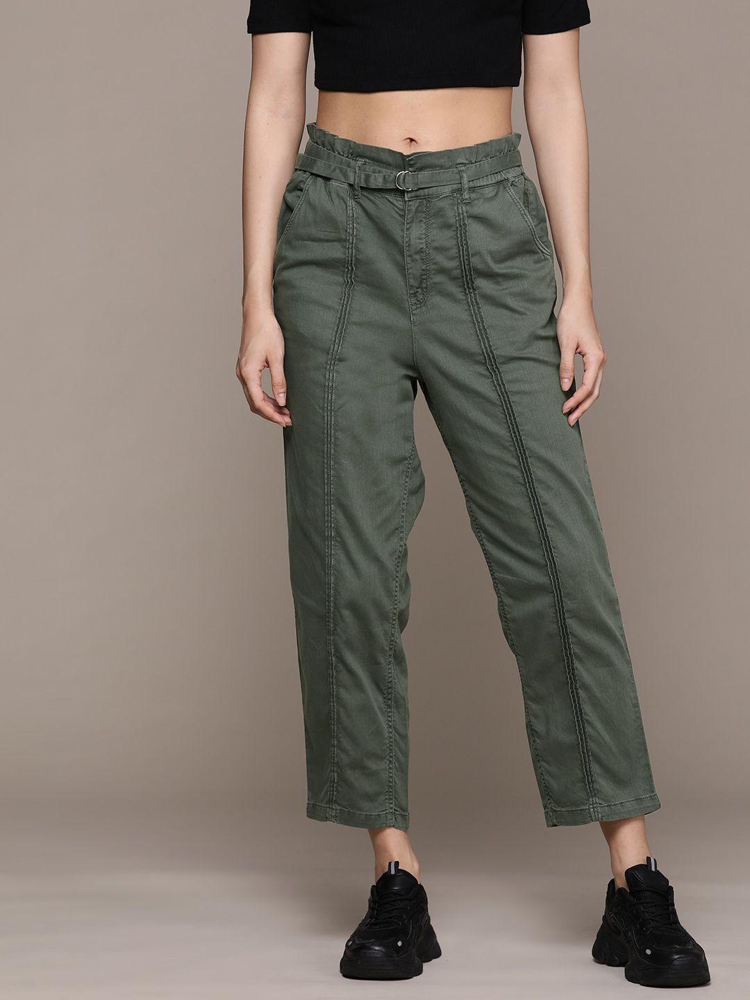 the roadster lifestyle co. women panelled trousers with belt