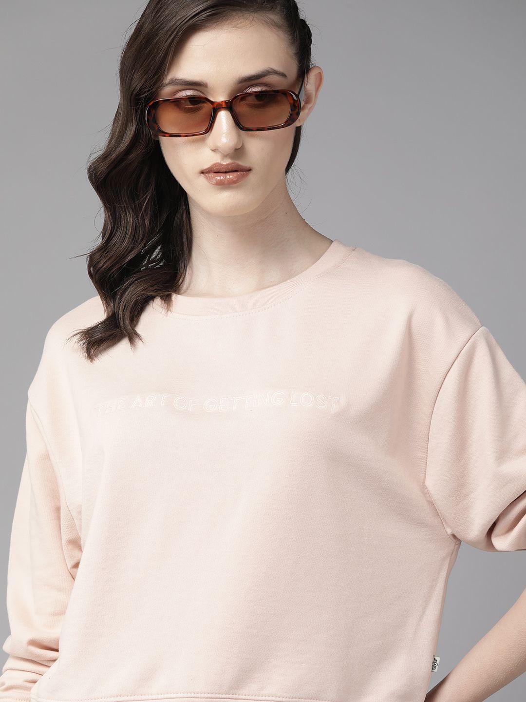 the roadster lifestyle co. women peach-coloured printed sweatshirt