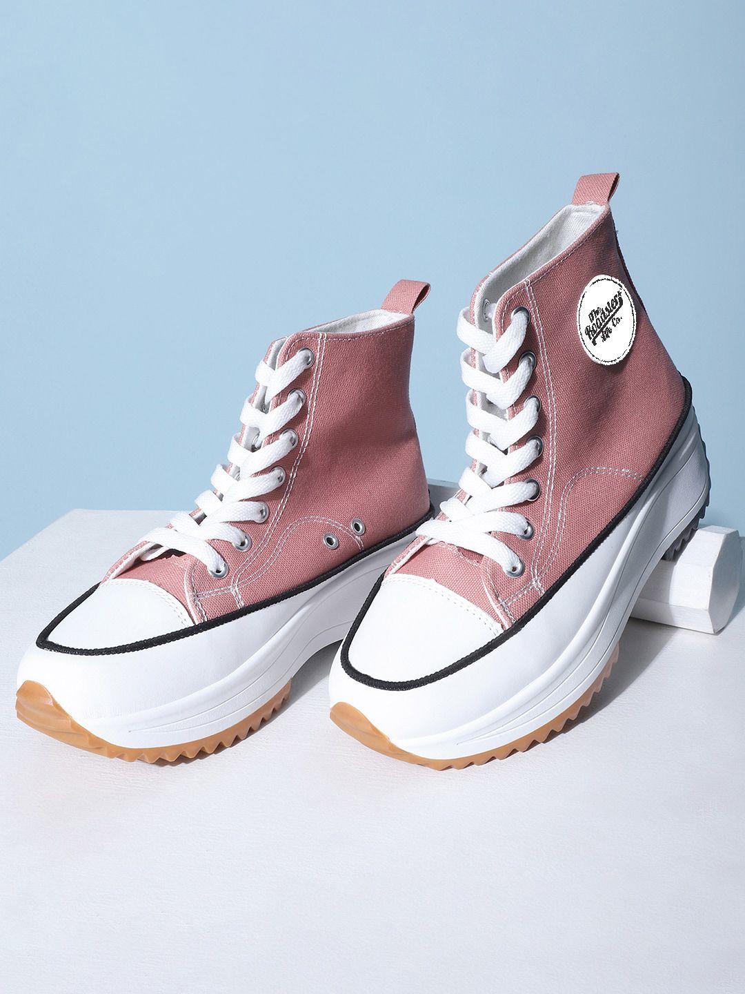 the roadster lifestyle co. women pink mid -top lightweight canvas flatform sneakers