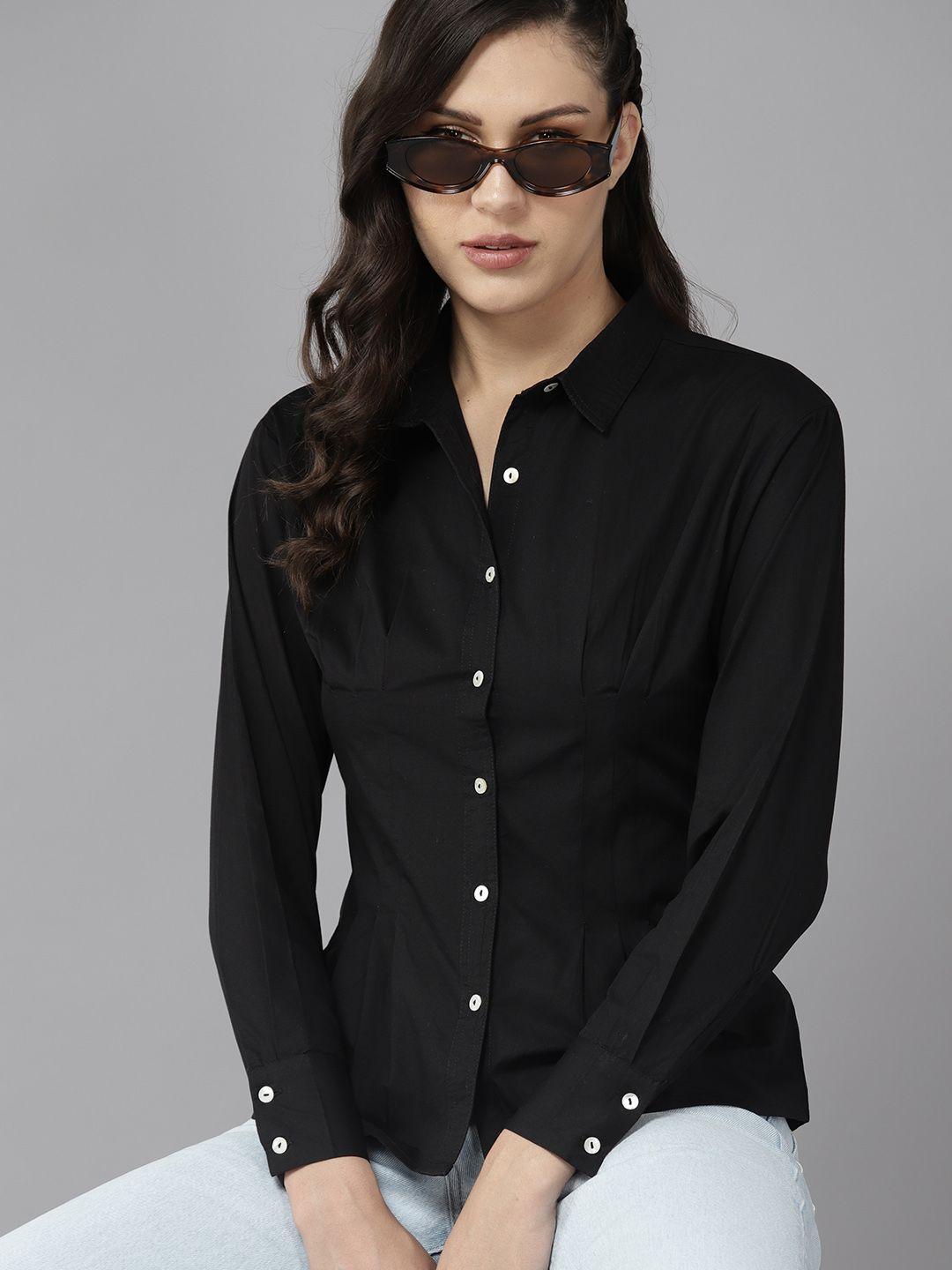 the roadster lifestyle co. women pleated pure cotton casual shirt