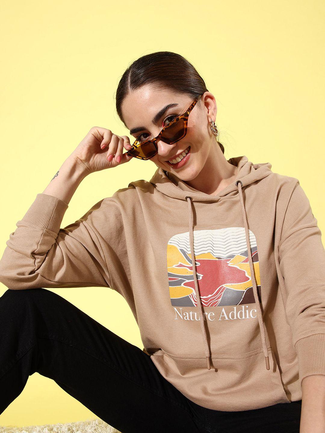 the roadster lifestyle co. women printed hooded sweatshirt