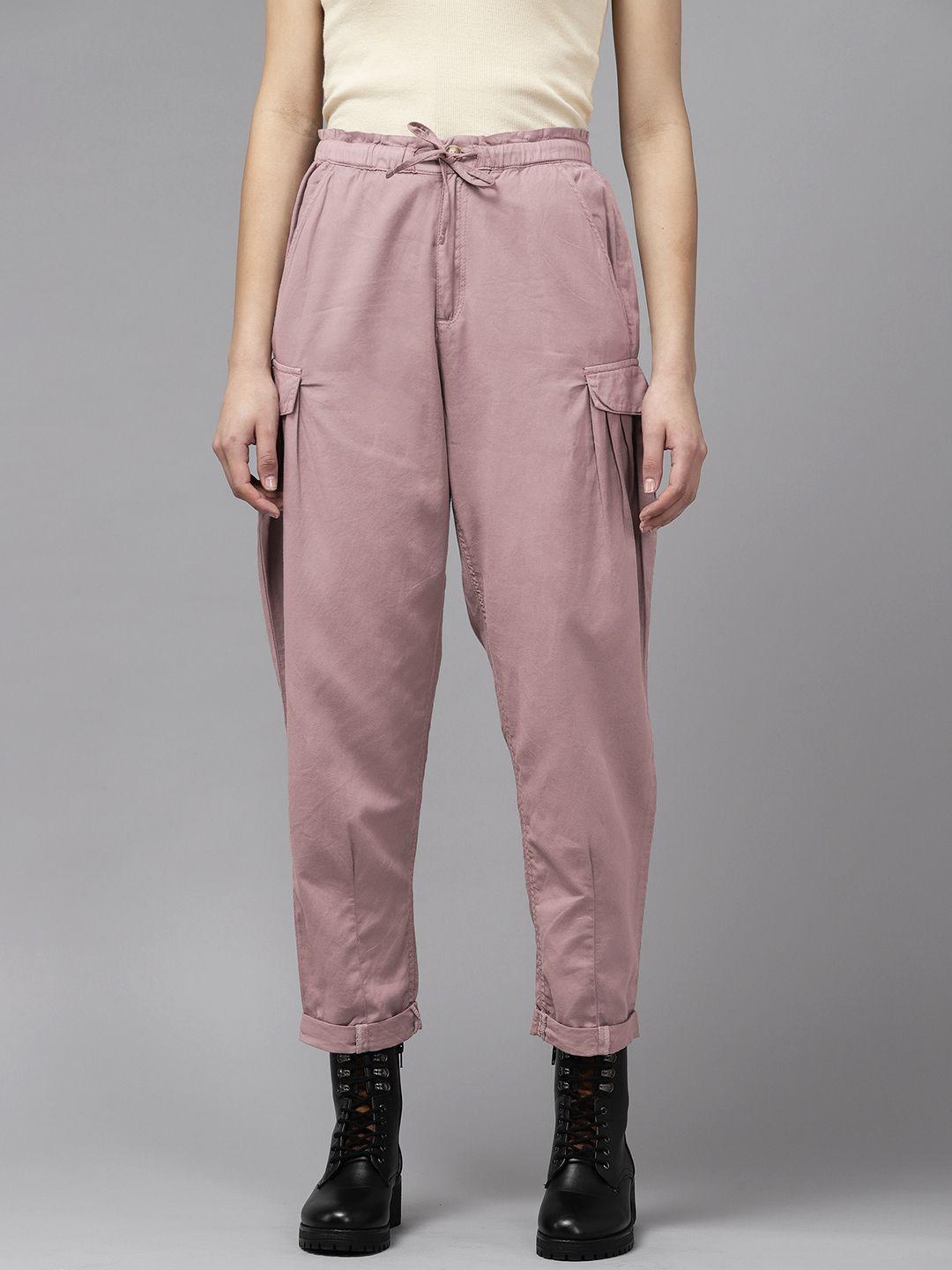 the roadster lifestyle co. women pure cotton cargos trousers