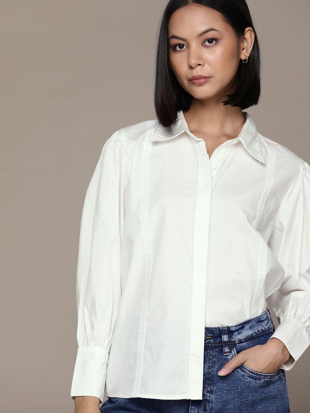 the roadster lifestyle co. women pure cotton lace detail casual shirt
