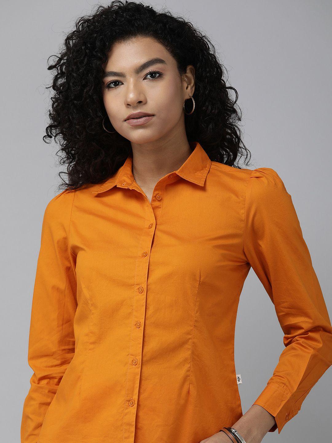 the roadster lifestyle co. women pure cotton solid regular fit casual shirt