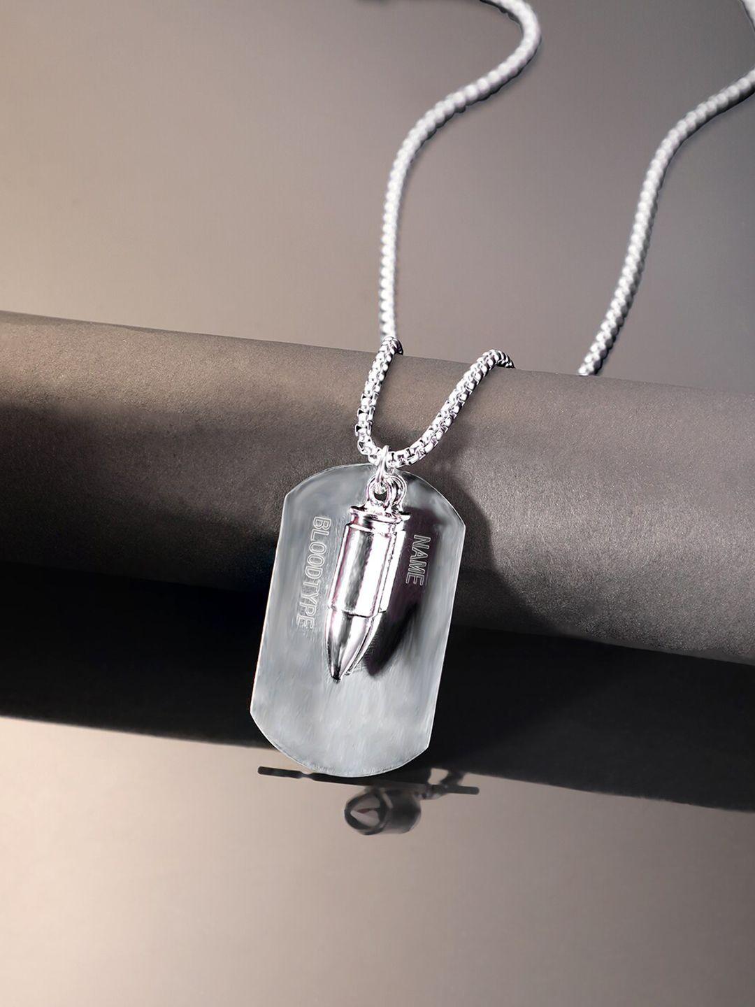 the roadster lifestyle co. women silver plated army dog tag with bullet pendant and chain