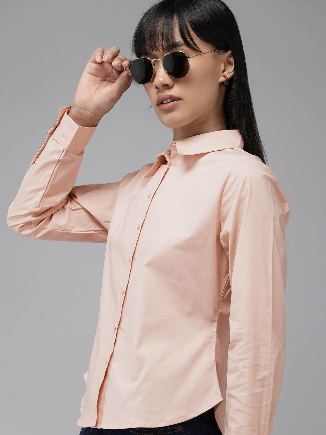 the roadster lifestyle co. women solid slim fit spread collar casual shirt